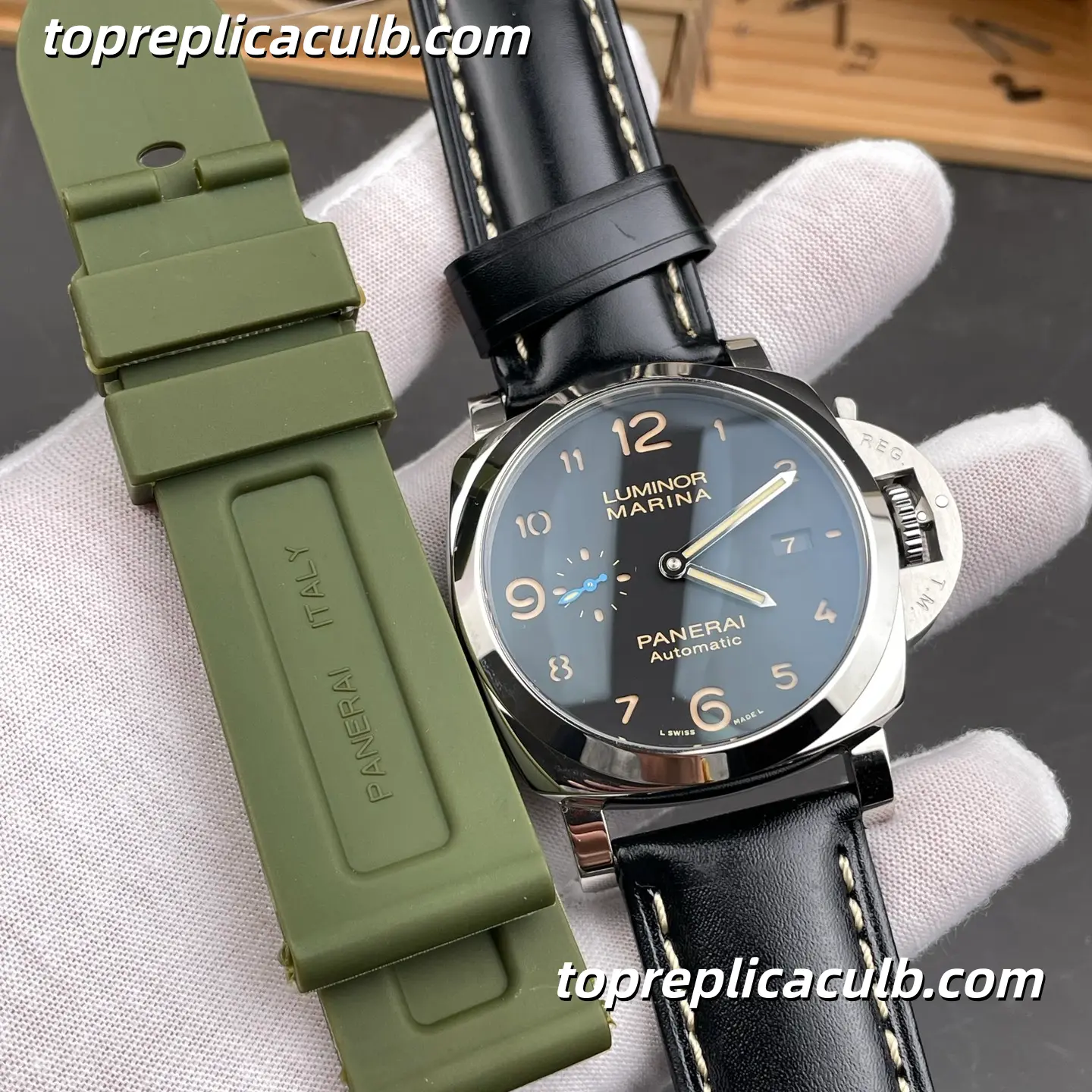 VS Factory Panerai Luminor Marina “Blue Dolphin” PAM01359 44MM Stainless Steel Case Black Sandwich Dial Blue Small Seconds Super Clone Watch With Cal.P.9010 Automatic Movement - Image 5