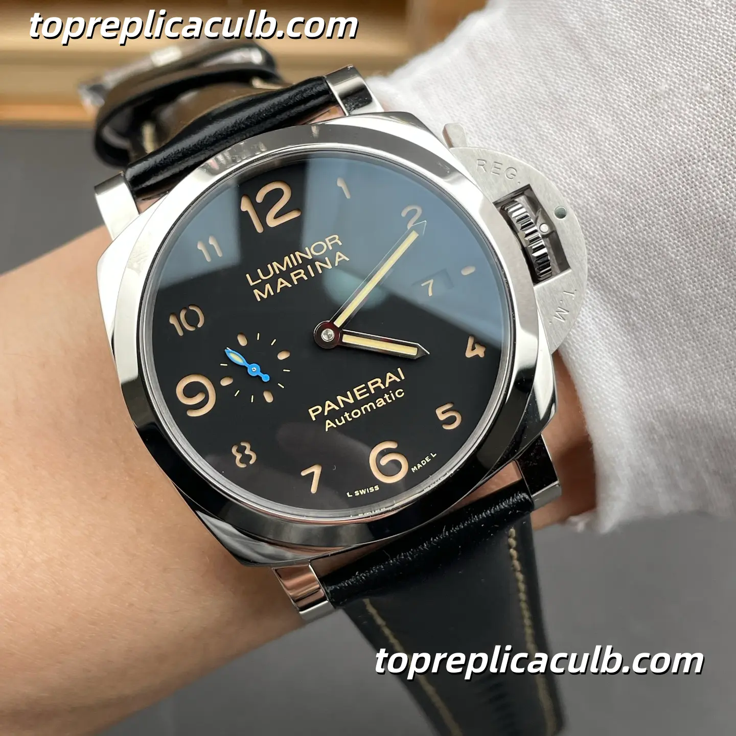 VS Factory Panerai Luminor Marina “Blue Dolphin” PAM01359 44MM Stainless Steel Case Black Sandwich Dial Blue Small Seconds Super Clone Watch With Cal.P.9010 Automatic Movement - Image 2