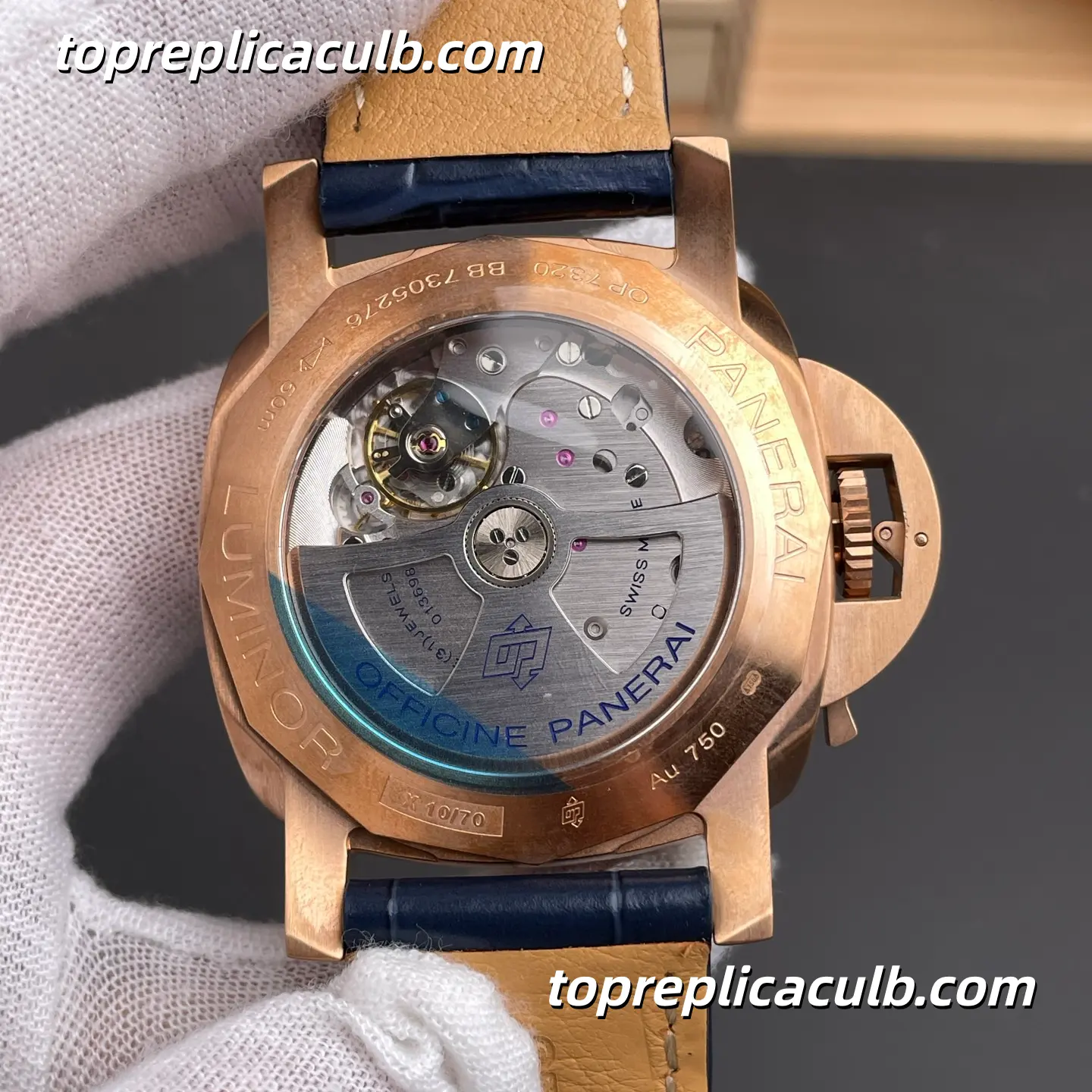 VS Factory Panerai Luminor Marina PAM01114 44MM Rose Gold Case Blue Sunburst Sandwich Dial Blue Alligator Leather Strap Super Clone Watch With Cal.P.9010 Automatic Movement - Image 5