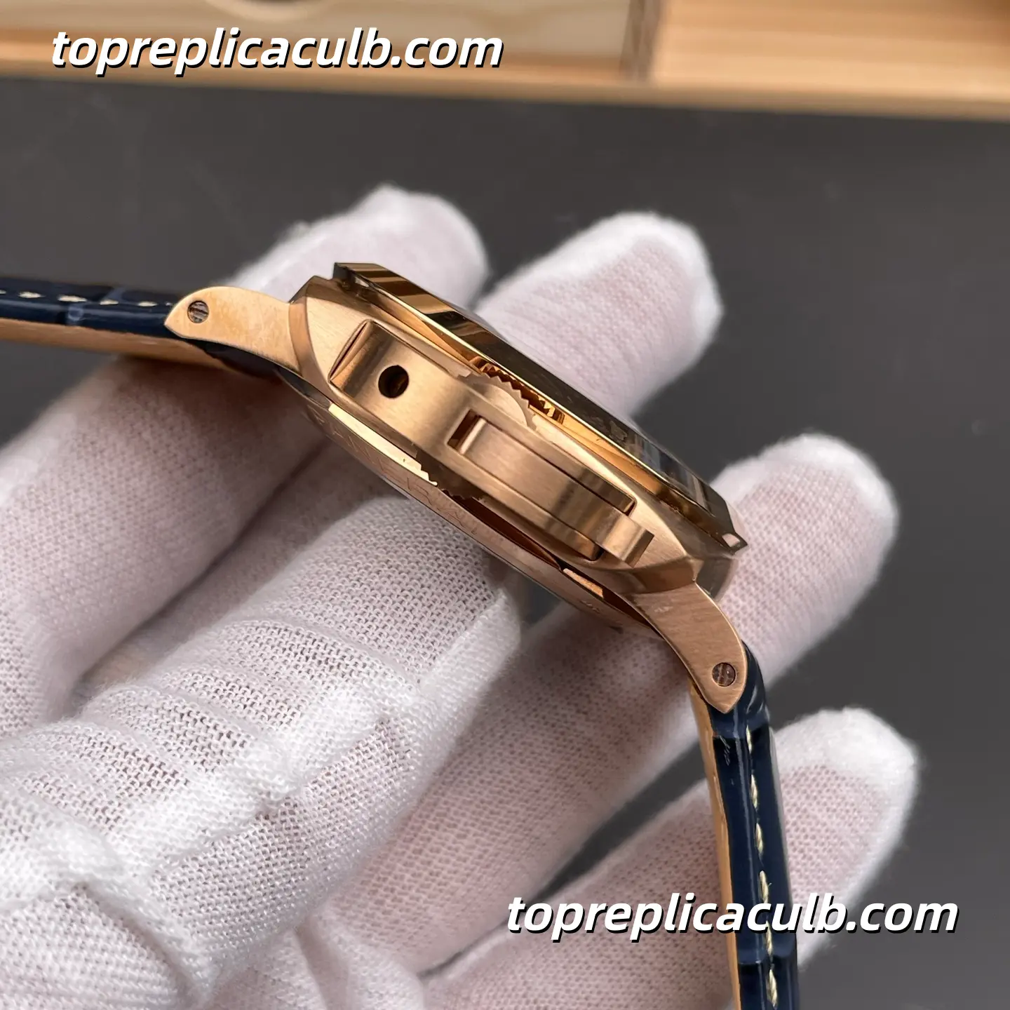 VS Factory Panerai Luminor Marina PAM01114 44MM Rose Gold Case Blue Sunburst Sandwich Dial Blue Alligator Leather Strap Super Clone Watch With Cal.P.9010 Automatic Movement - Image 6