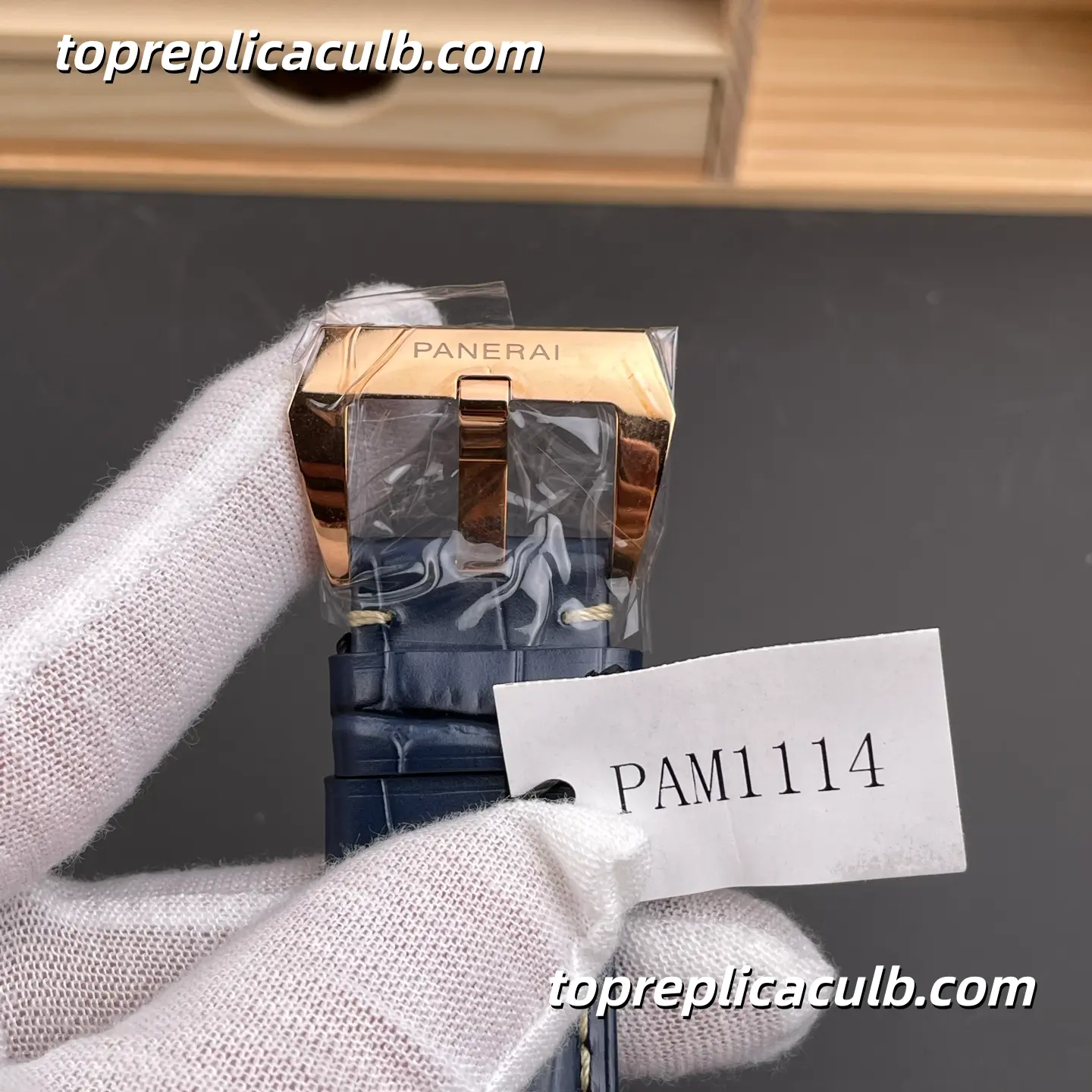 VS Factory Panerai Luminor Marina PAM01114 44MM Rose Gold Case Blue Sunburst Sandwich Dial Blue Alligator Leather Strap Super Clone Watch With Cal.P.9010 Automatic Movement - Image 8