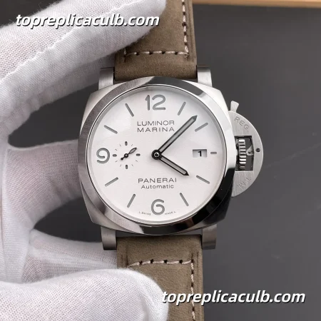 VS Factory Panerai Luminor Marina PAM01314 44MM Stainless Steel Case White Dial Grey Suede Leather Strap Super Clone Watch