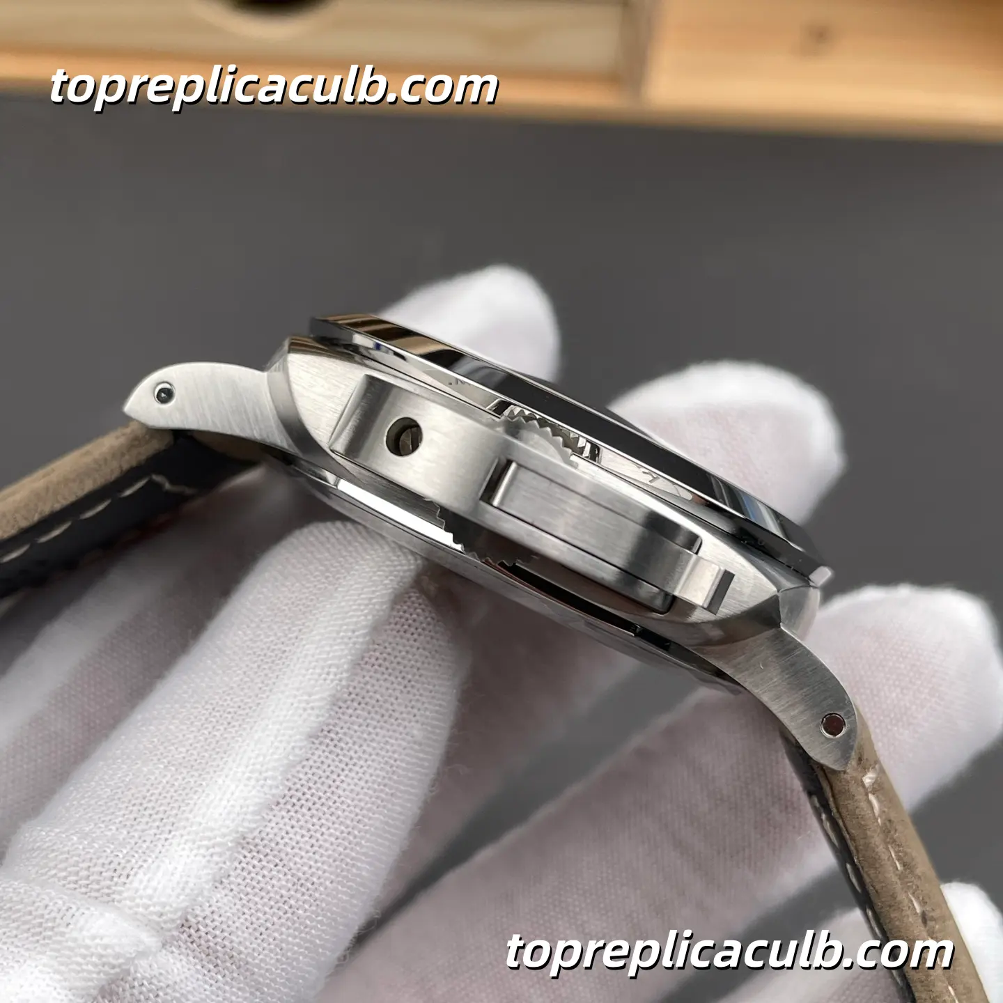 VS Factory Panerai Luminor Marina PAM01314 44MM Stainless Steel Case White Dial Grey Suede Leather Strap Super Clone Watch With Cal.P.9010 Automatic Movement - Image 5