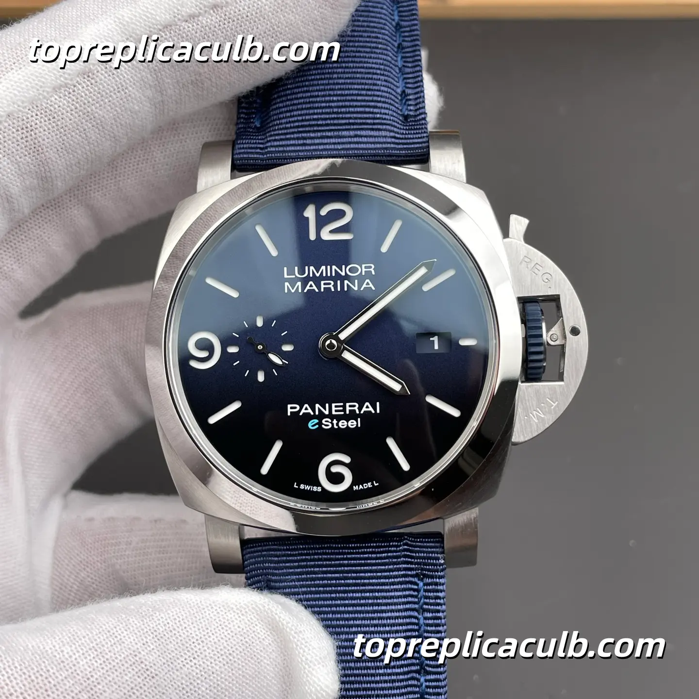 VS Factory Panerai Luminor Marina eSteel PAM01157 44MM Stainless Steel Case Blue Gradient Dial Blue Fabric Strap Super Clone Watch
