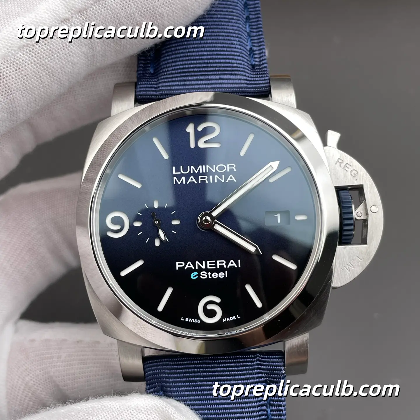 VS Factory Panerai Luminor Marina eSteel PAM01157 44MM Stainless Steel Case Blue Gradient Dial Blue Fabric Strap Super Clone Watch With Cal.P.9010 Automatic Movement - Image 3