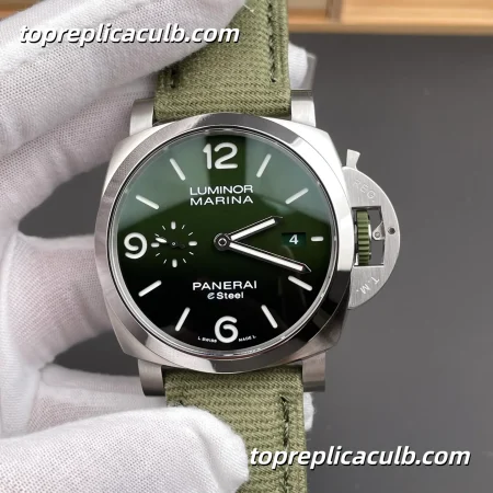 VS Factory Panerai Luminor Marina eSteel PAM01356 44MM Stainless Steel Case Green Gradient Sandwich Dial Green Fabric Strap Super Clone Watch