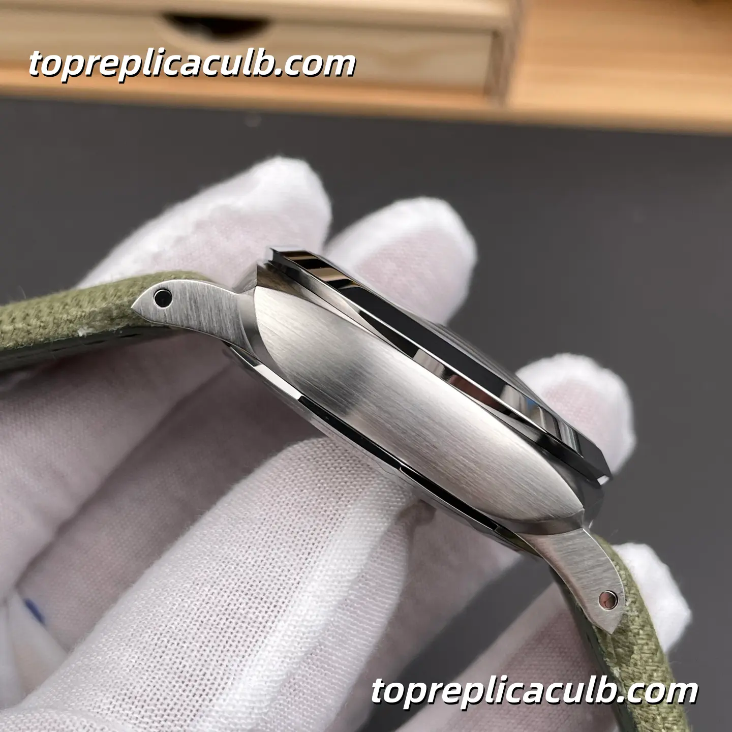 VS Factory Panerai Luminor Marina eSteel PAM01356 44MM Stainless Steel Case Green Gradient Sandwich Dial Green Fabric Strap Super Clone Watch With Cal.P.9010 Automatic Movement - Image 6