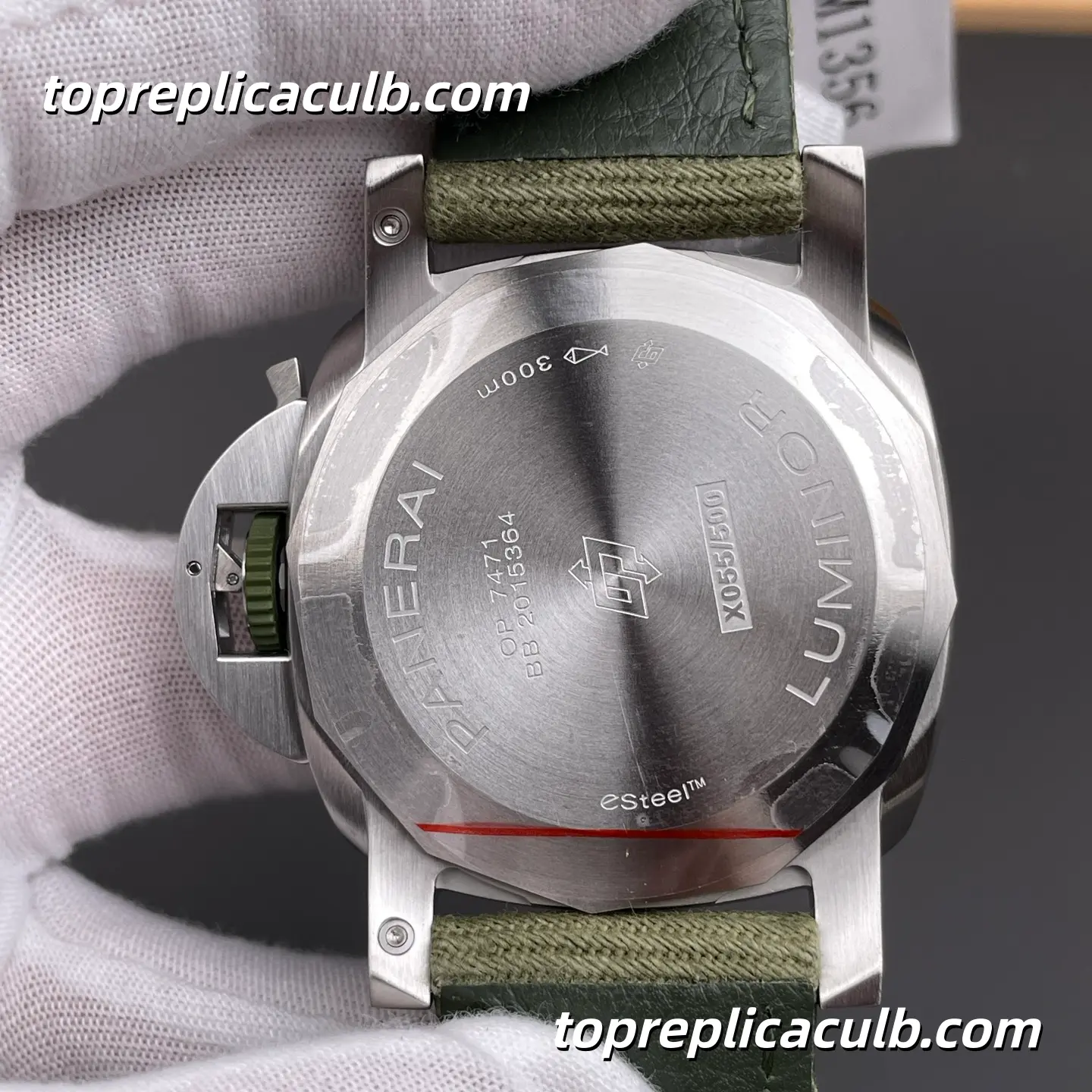 VS Factory Panerai Luminor Marina eSteel PAM01356 44MM Stainless Steel Case Green Gradient Sandwich Dial Green Fabric Strap Super Clone Watch With Cal.P.9010 Automatic Movement - Image 7
