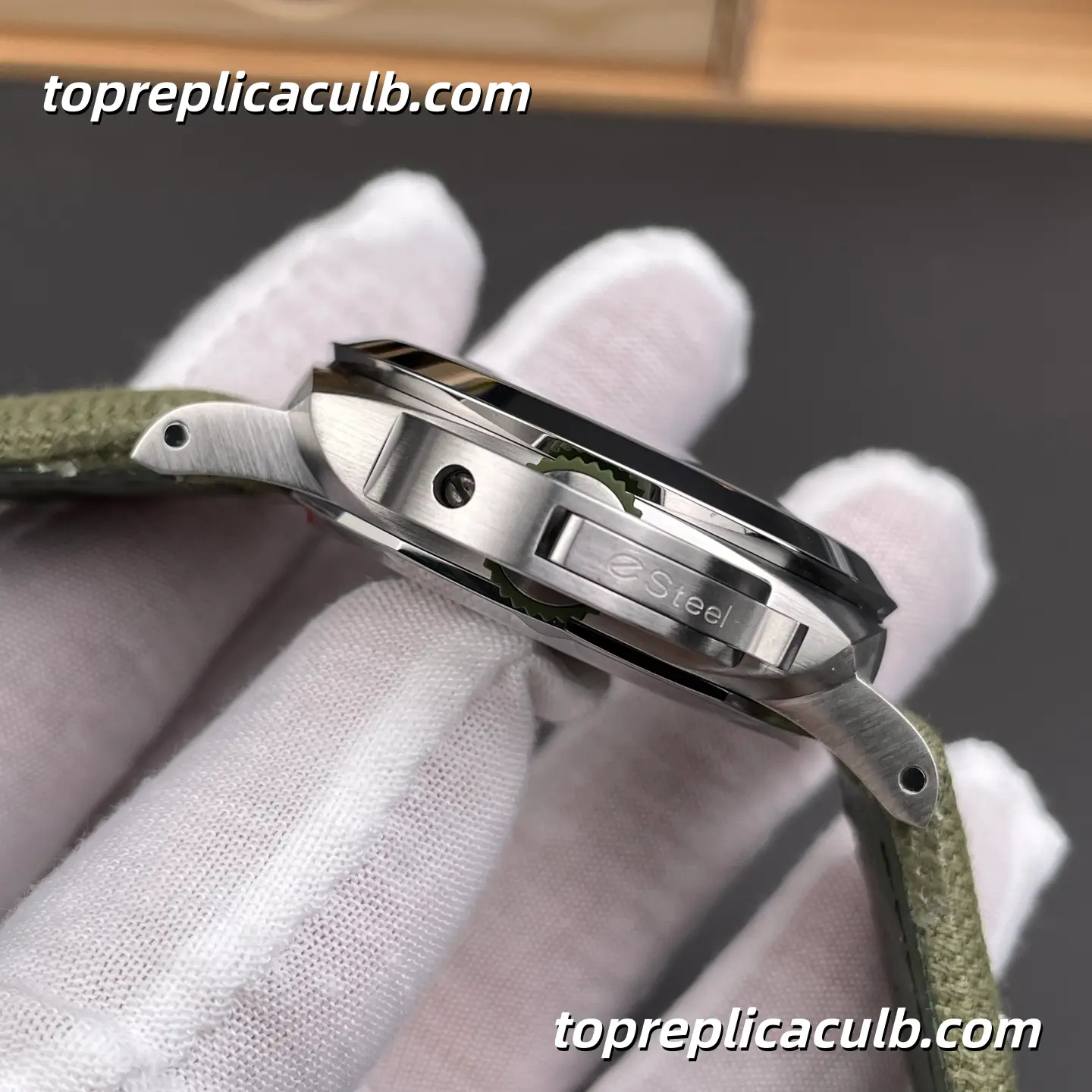 VS Factory Panerai Luminor Marina eSteel PAM01356 44MM Stainless Steel Case Green Gradient Sandwich Dial Green Fabric Strap Super Clone Watch With Cal.P.9010 Automatic Movement - Image 5