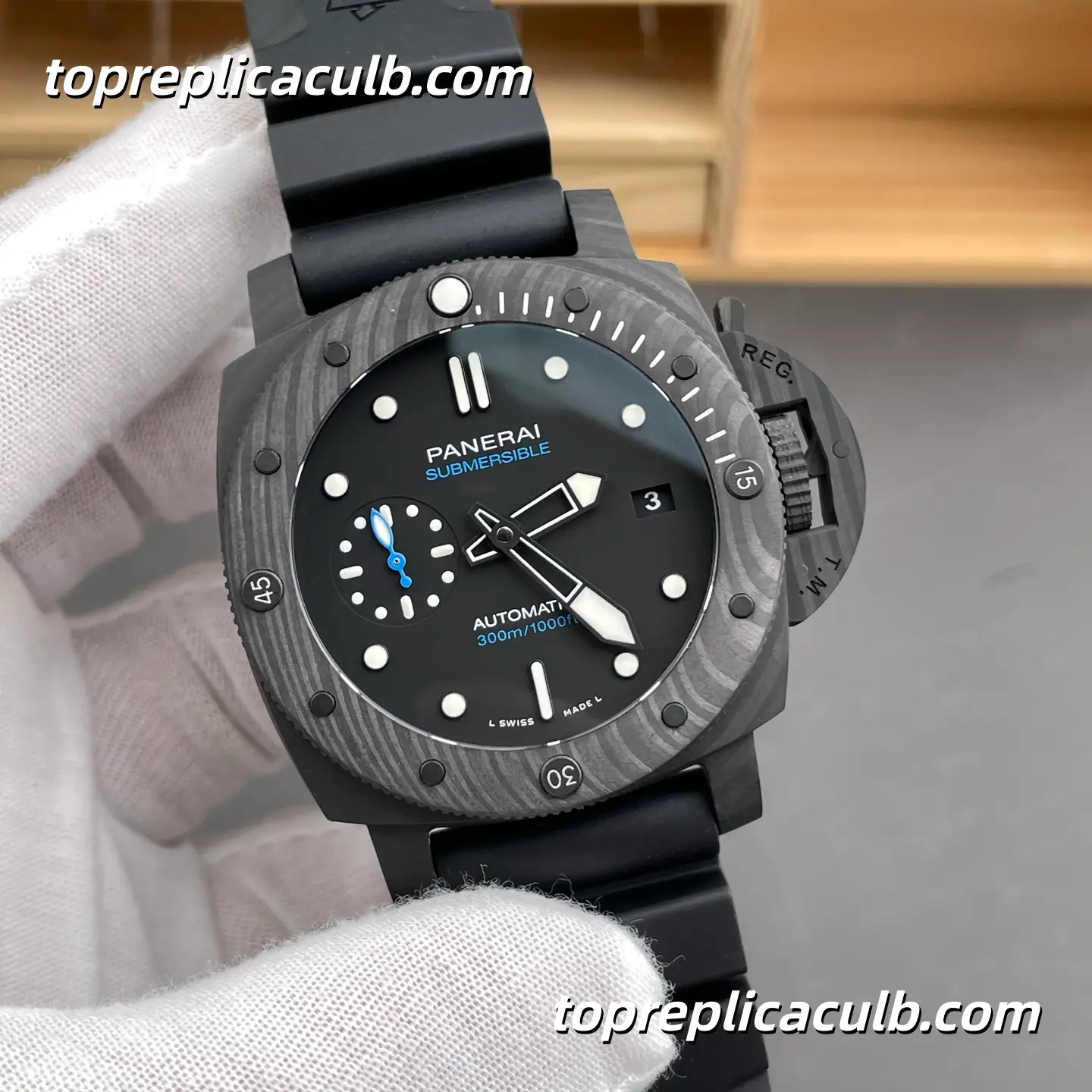VS Factory Panerai Submersible “Blue Shark” PAM02231 44MM Carbotech Style Case Matte Black Dial Blue Accents Super Clone Watch With P.900 Automatic Movement - Image 4