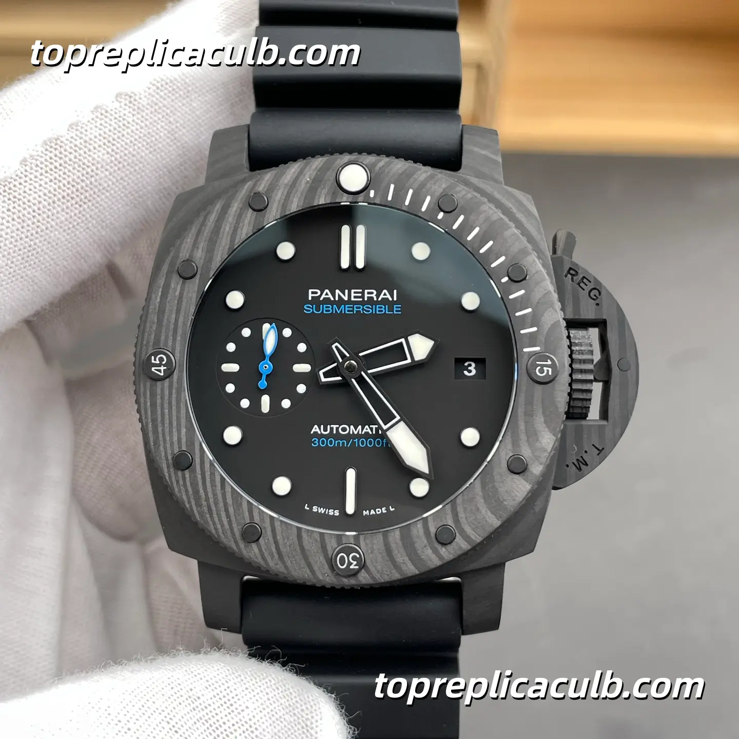 VS Factory Panerai Submersible “Blue Shark” PAM02231 44MM Carbotech Style Case Matte Black Dial Blue Accents Super Clone Watch With P.900 Automatic Movement - Image 3