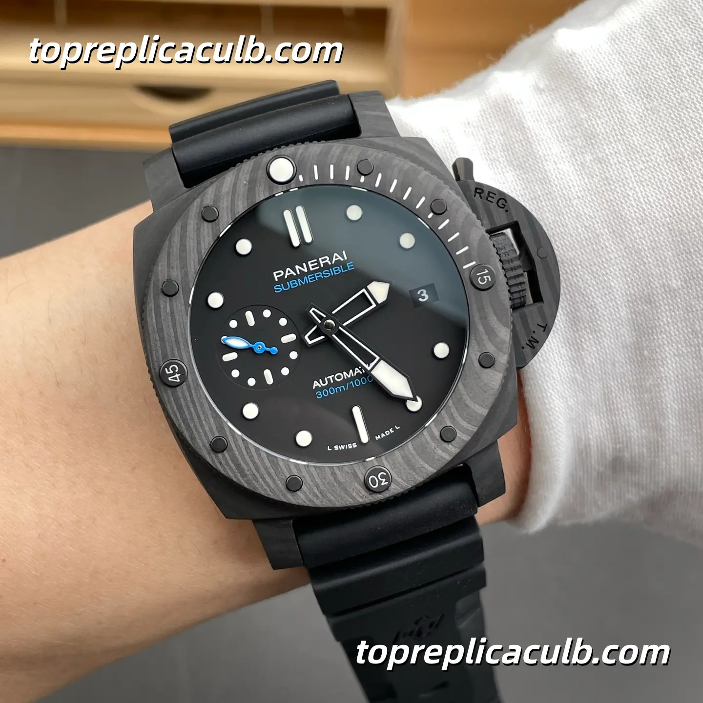 VS Factory Panerai Submersible “Blue Shark” PAM02231 44MM Carbotech Style Case Matte Black Dial Blue Accents Super Clone Watch With P.900 Automatic Movement - Image 2