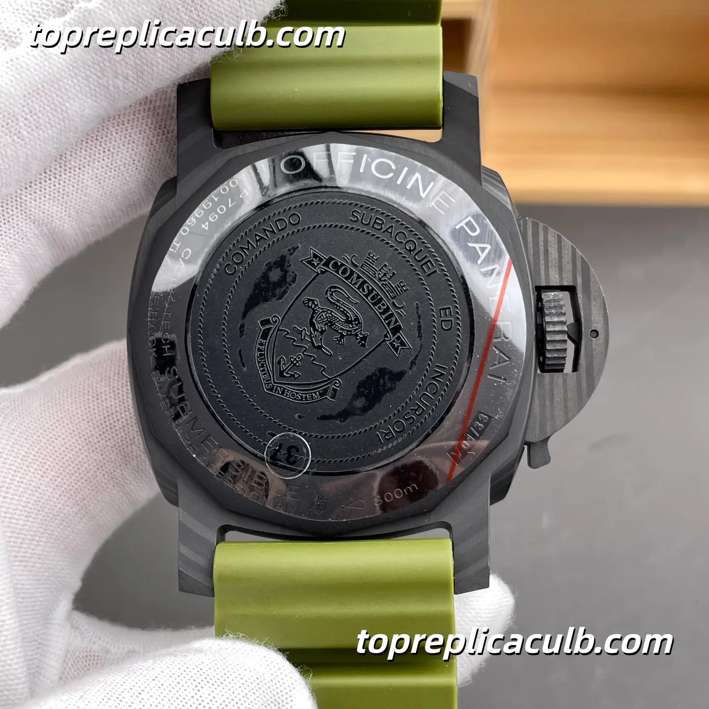 VS Factory Panerai Submersible Marina Militare “Green Beast” PAM00961 47MM Carbotech Style Case Forged Carbon Dial Army Super Clone Watch With Cal.P.9010 Automatic Movement - Image 7