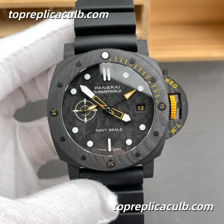 VS Factory Panerai Submersible Navy SEALs “Carbon Warrior” PAM01324 44MM Forged Carbon Style Case Black Camo Dial Yellow Accents Super Clone Watch