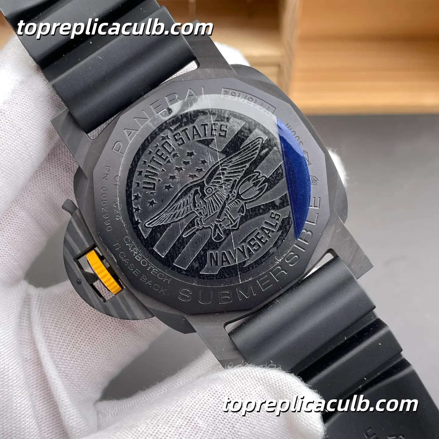 VS Factory Panerai Submersible Navy SEALs “Carbon Warrior” PAM01324 44MM Forged Carbon Style Case Black Camo Dial Yellow Accents Super Clone Watch With Cal.P.9000 Automatic Movement - Image 7