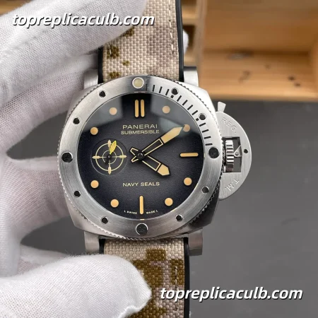 VS Factory Panerai Submersible Navy SEALs “Desert Commando” PAM01518 44MM Black Dial Titanium Case Camo Fabric Strap Super Clone Watch