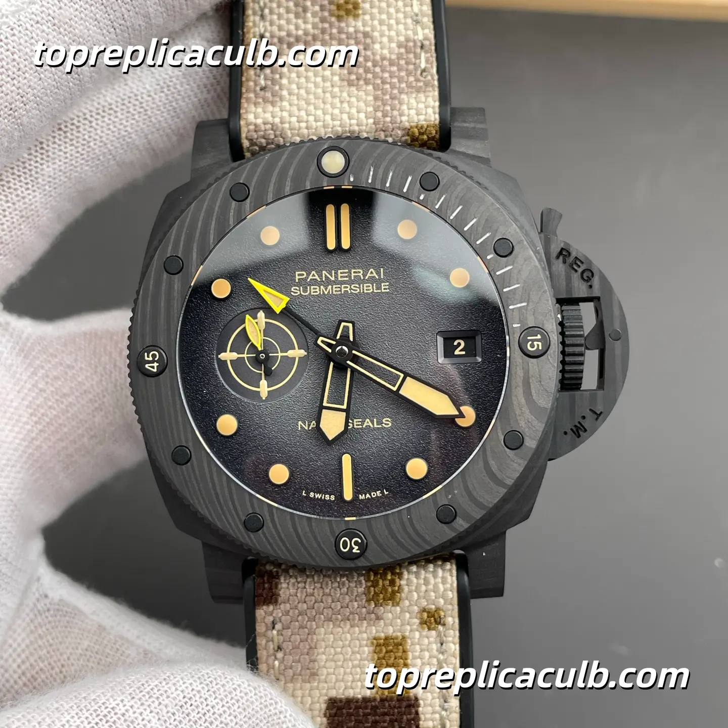 VS Factory Panerai Submersible Navy SEALs PAM01513 47MM Carbotech Case Black Gradient Dial Desert Camouflage Fabric Strap Super Clone Watch With P.900/GMT Automatic Movement - Image 3