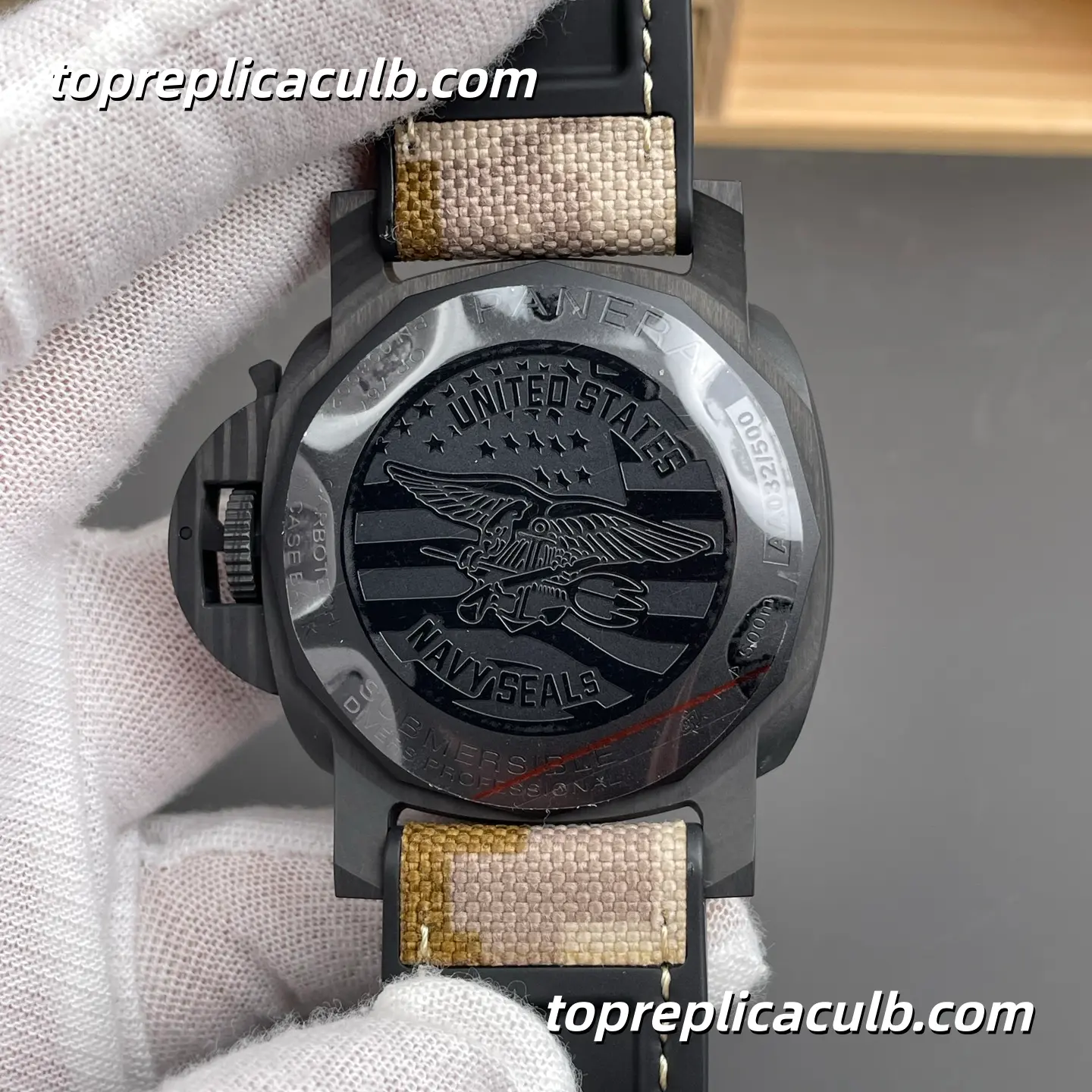 VS Factory Panerai Submersible Navy SEALs PAM01513 47MM Carbotech Case Black Gradient Dial Desert Camouflage Fabric Strap Super Clone Watch With P.900/GMT Automatic Movement - Image 7