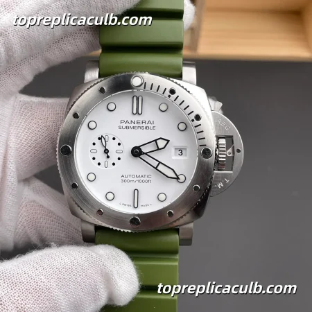 VS Factory Panerai Submersible PAM01226 44MM Stainless Steel Case White Dial Green Rubber Strap Super Clone Watch