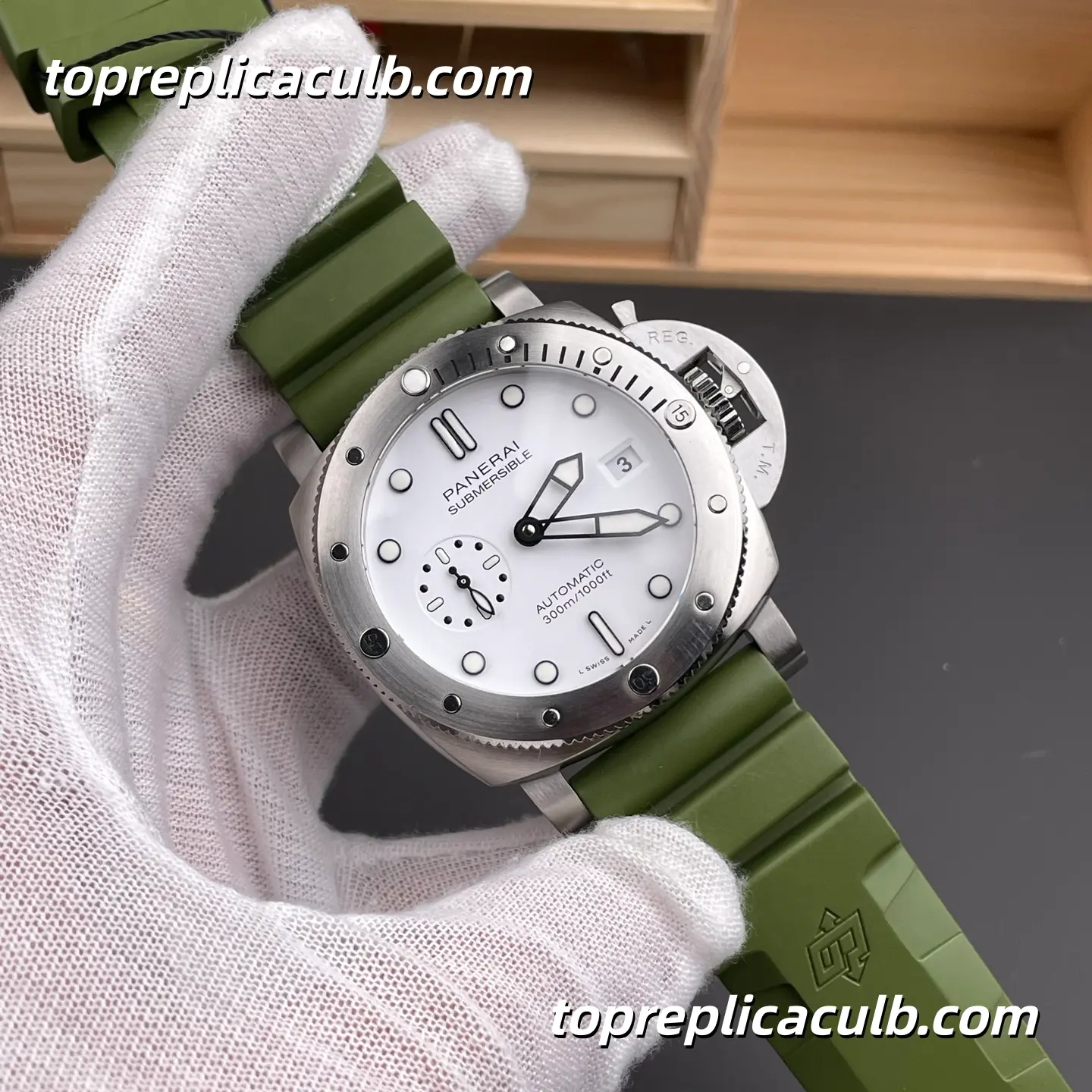VS Factory Panerai Submersible PAM01226 44MM Stainless Steel Case White Dial Green Rubber Strap Super Clone Watch With P.900 Automatic Movement - Image 5