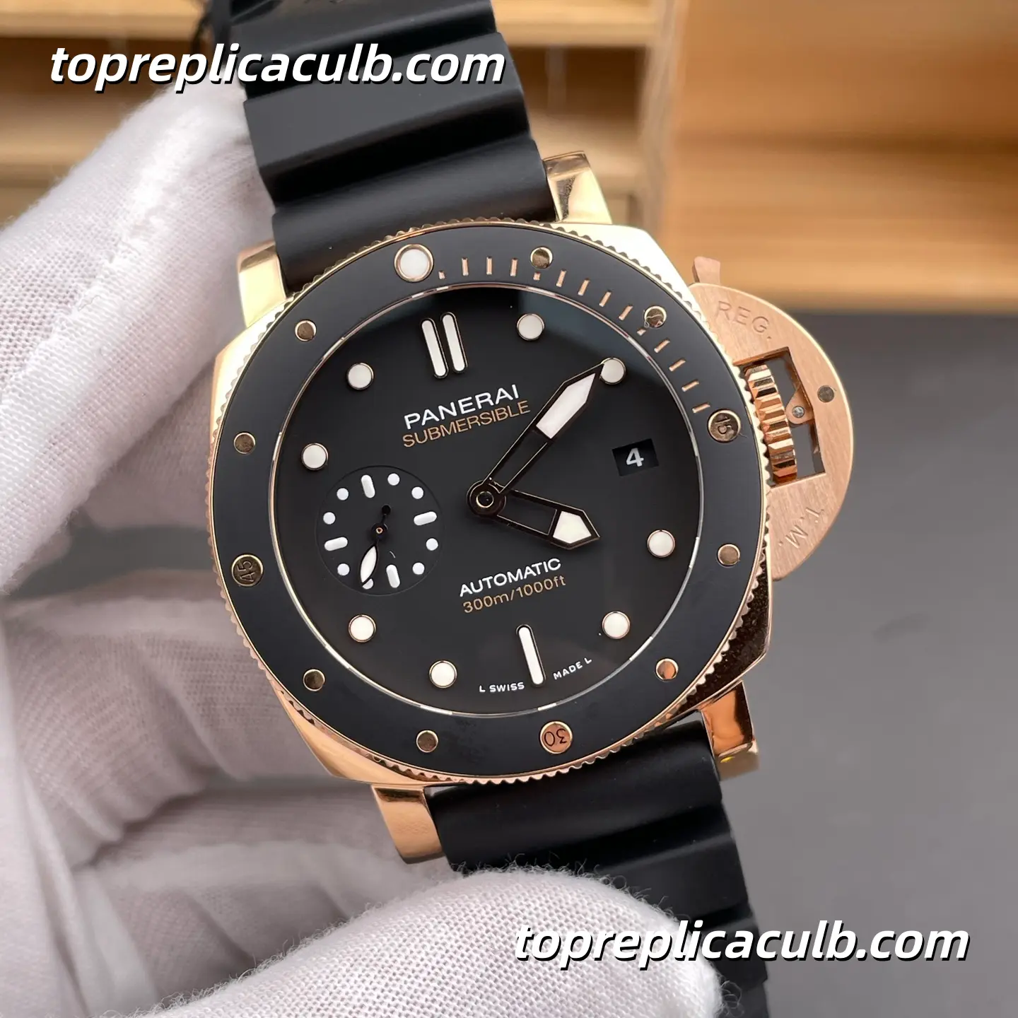 VS Factory Panerai Submersible “Rose Gold Black Shark” PAM02164 42MM Rose Gold Case Matte Black Dial Black Ceramic Bezel Super Clone Watch With P.900 Automatic Movement - Image 4
