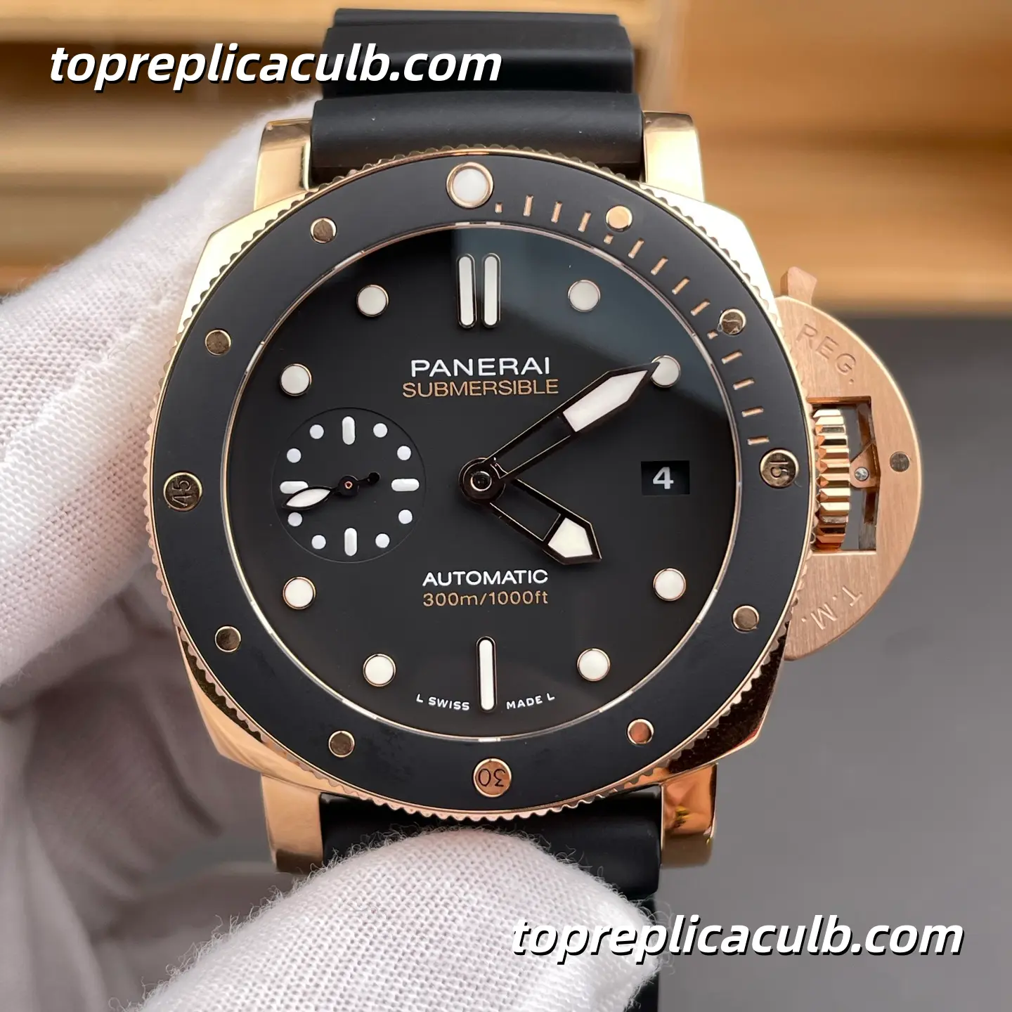 VS Factory Panerai Submersible “Rose Gold Black Shark” PAM02164 42MM Rose Gold Case Matte Black Dial Black Ceramic Bezel Super Clone Watch With P.900 Automatic Movement - Image 3