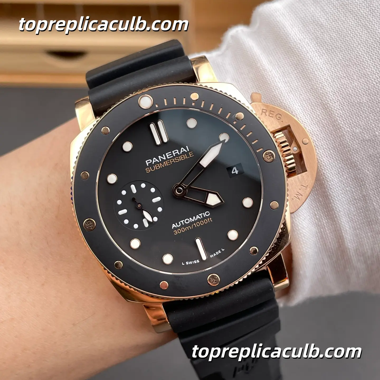 VS Factory Panerai Submersible “Rose Gold Black Shark” PAM02164 42MM Rose Gold Case Matte Black Dial Black Ceramic Bezel Super Clone Watch With P.900 Automatic Movement - Image 2
