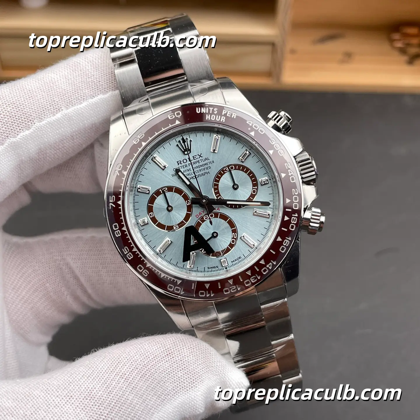 VS Factory Rolex Daytona “Ice Blue” Platinum 126506-0002 40MM Ice Blue Dial Brown Ceramic Bezel Oyster Bracelet Super Clone Watch with 4130 Movement - Image 4