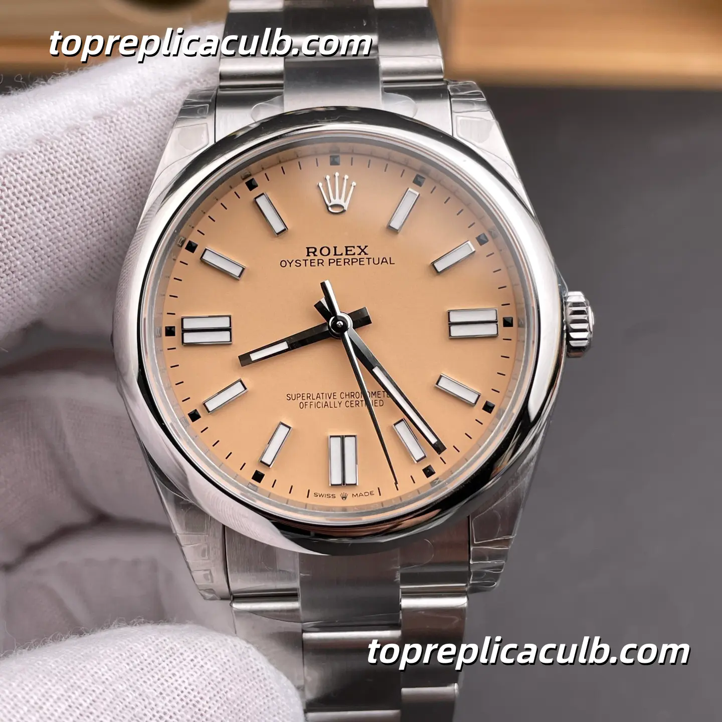 Rolex Oyster Perpetual 41MM 134300-0007 Salmon Dial Oyster Bracelet Super Clone Watch - Image 3