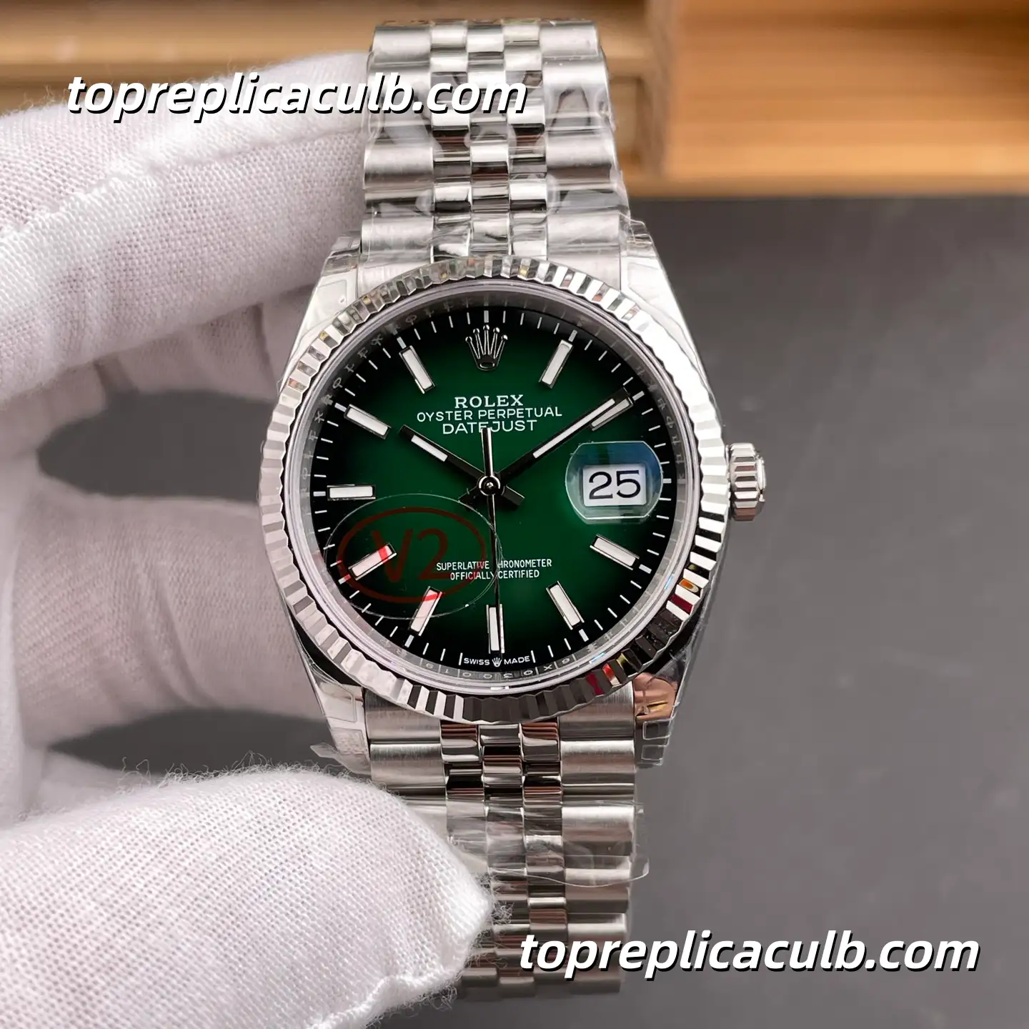 Rolex Datejust 126234-0059 36MM Green Sunburst Dial Fluted Bezel Jubilee Bracelet Super Clone Watch with 3235 Movement