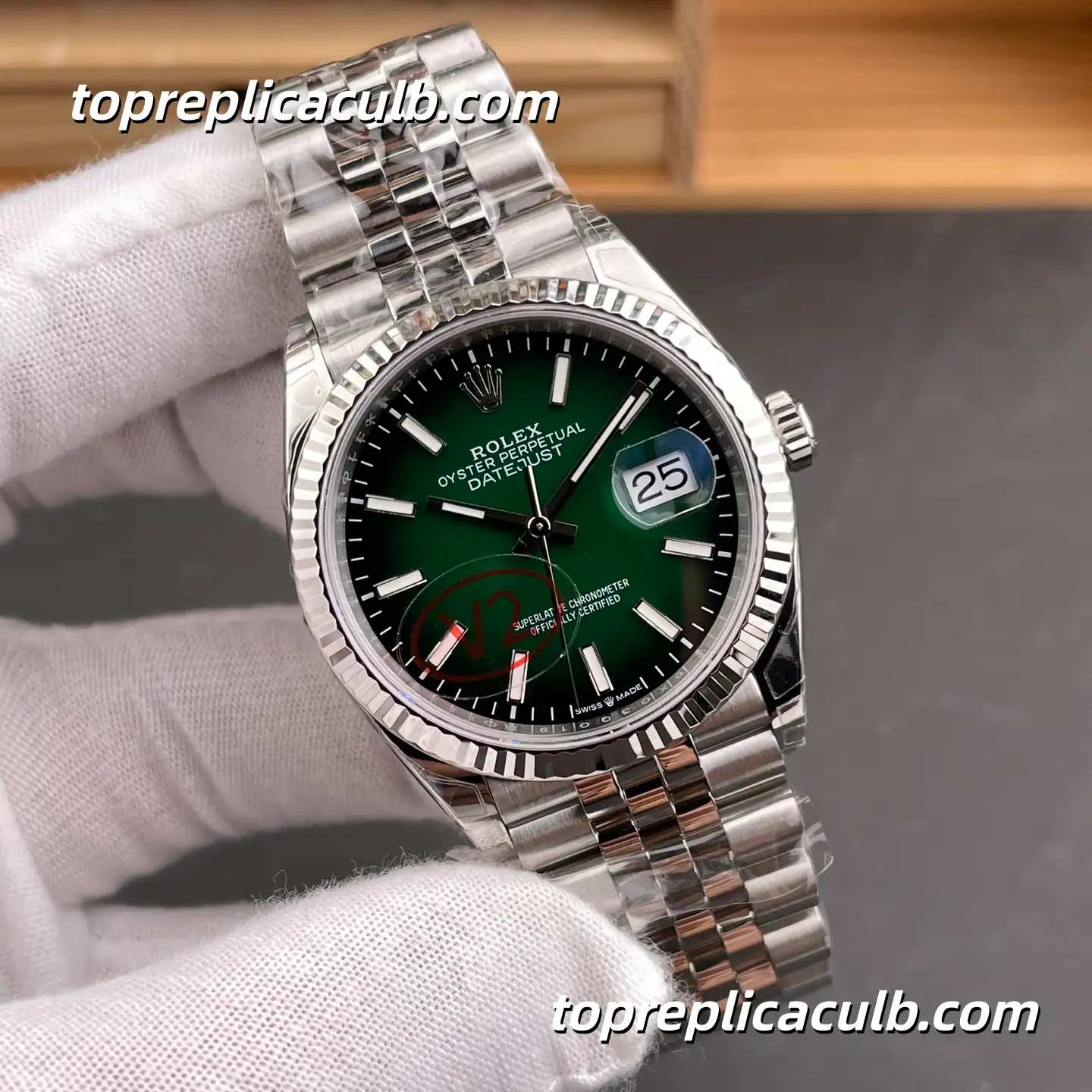 Rolex Datejust 126234-0059 36MM Green Sunburst Dial Fluted Bezel Jubilee Bracelet Super Clone Watch with 3235 Movement - Image 4