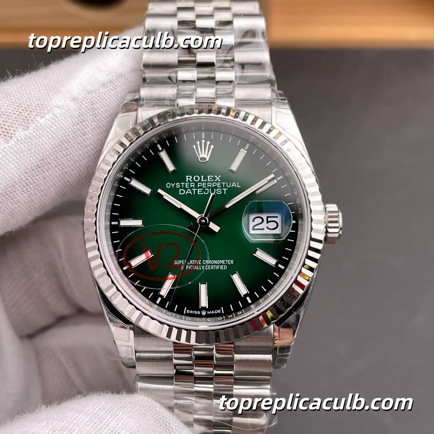 Rolex Datejust 126234-0059 36MM Green Sunburst Dial Fluted Bezel Jubilee Bracelet Super Clone Watch with 3235 Movement - Image 3