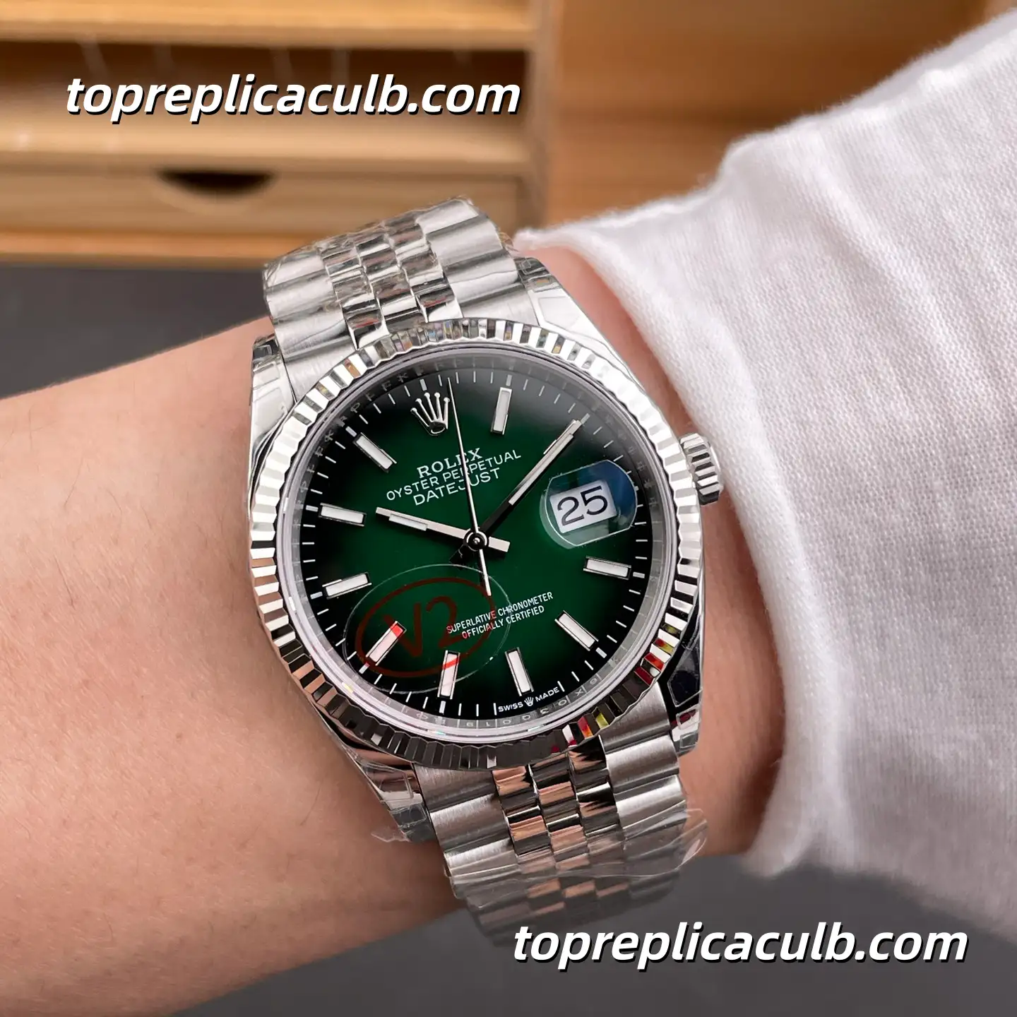 Rolex Datejust 126234-0059 36MM Green Sunburst Dial Fluted Bezel Jubilee Bracelet Super Clone Watch with 3235 Movement - Image 2