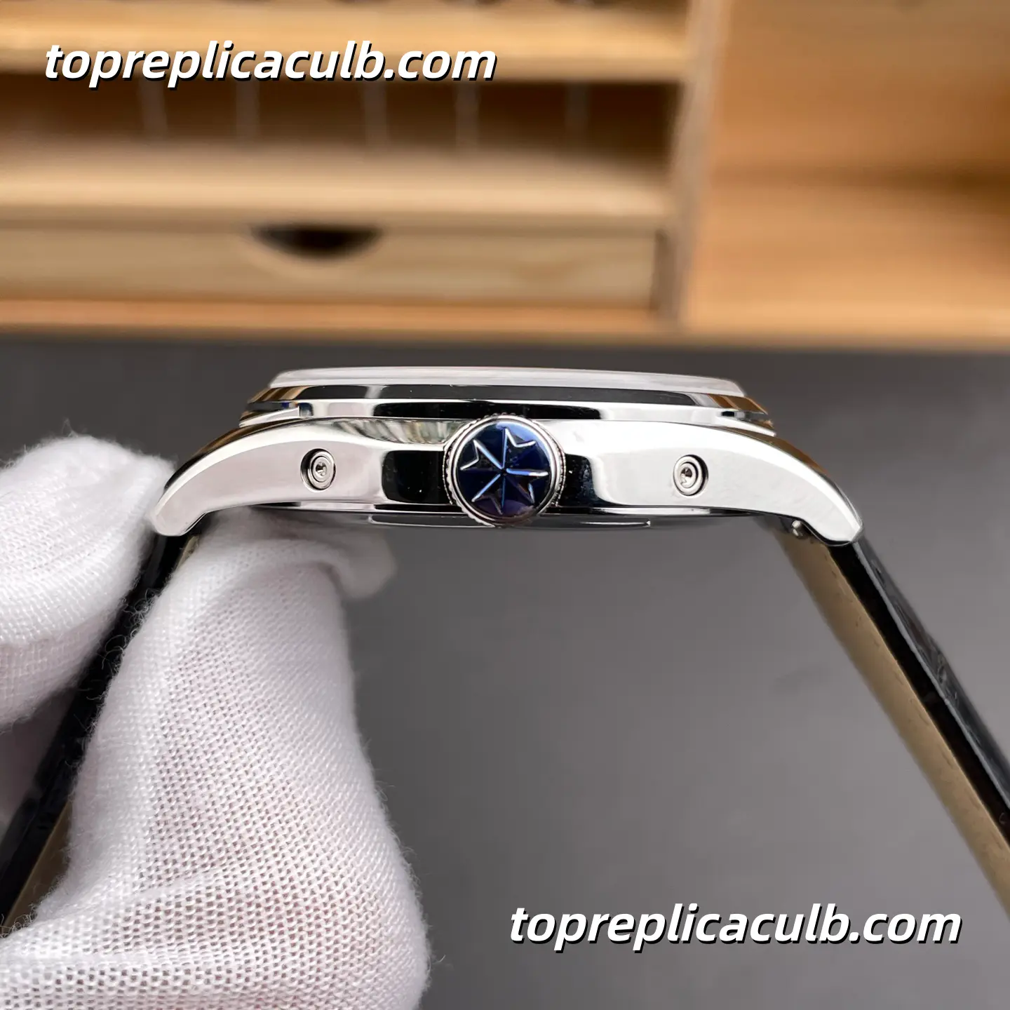 MKS Factory Vacheron Constantin Fiftysix Complete Calendar 4000E/000A-B439 Super Clone Watch Stainless Steel Silver Dial Moonphase Black Leather Strap 2460 QCL/1 Movement - Image 7
