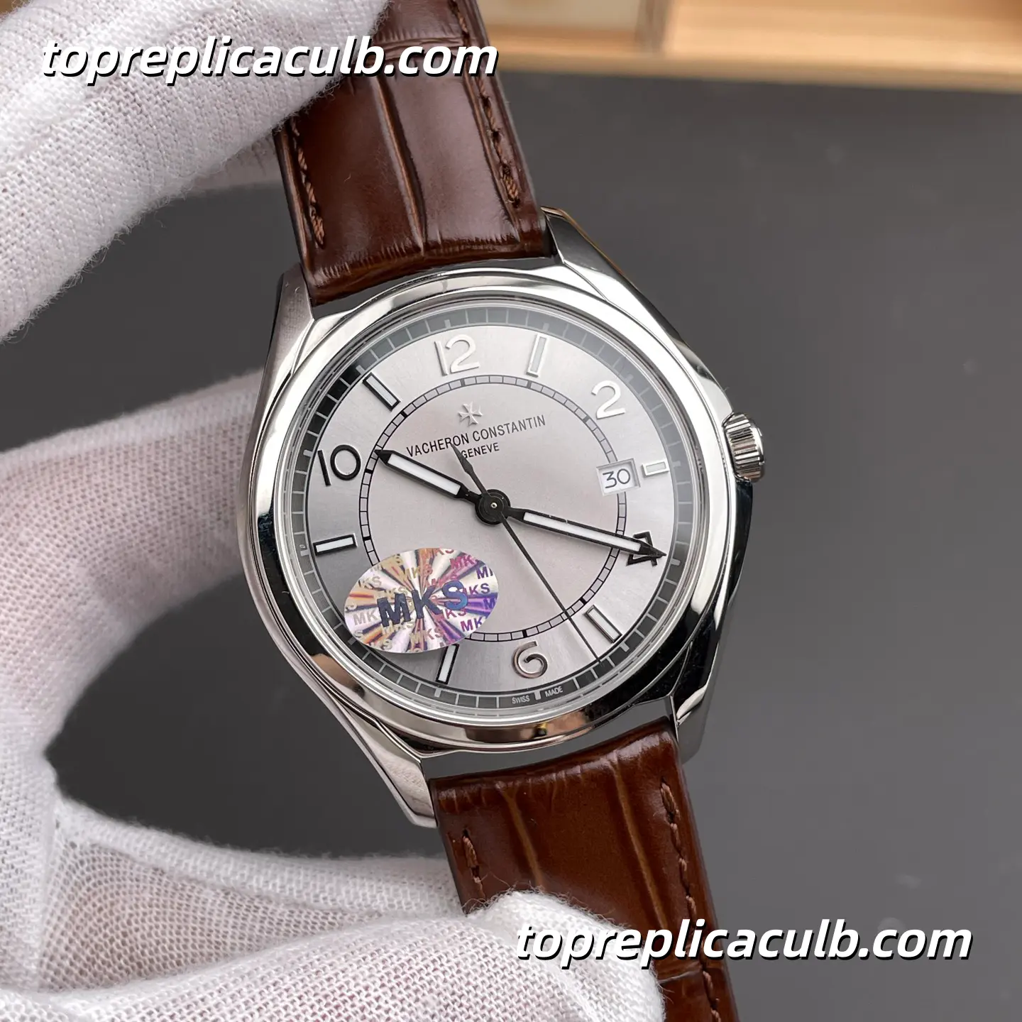 Vacheron Constantin Fiftysix Self-Winding 4600E/000A-B442 Super Clone Watch Stainless Steel Silver Dial Brown Leather Strap 1326 Movement - Image 4