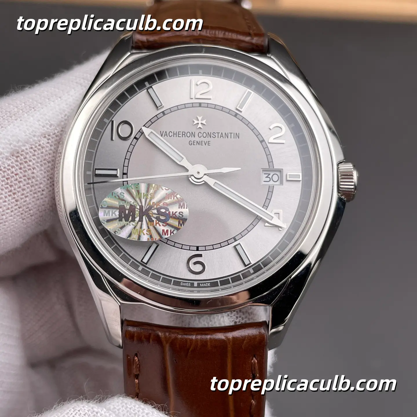 Vacheron Constantin Fiftysix Self-Winding 4600E/000A-B442 Super Clone Watch Stainless Steel Silver Dial Brown Leather Strap 1326 Movement - Image 3
