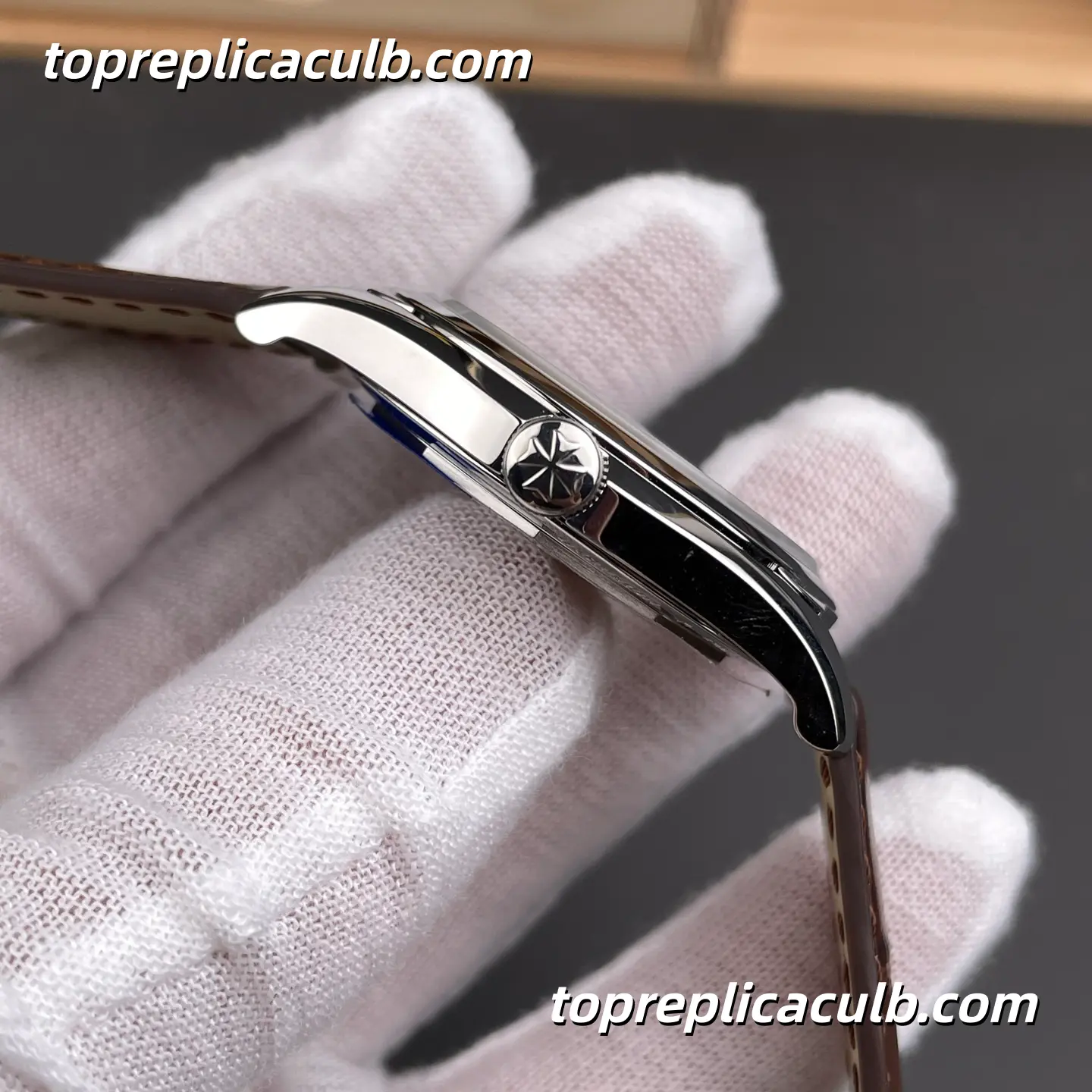 Vacheron Constantin Fiftysix Self-Winding 4600E/000A-B442 Super Clone Watch Stainless Steel Silver Dial Brown Leather Strap 1326 Movement - Image 6