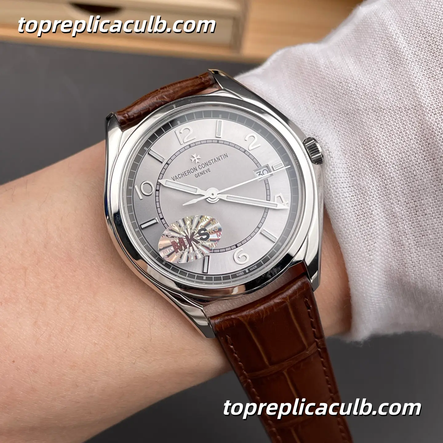 Vacheron Constantin Fiftysix Self-Winding 4600E/000A-B442 Super Clone Watch Stainless Steel Silver Dial Brown Leather Strap 1326 Movement - Image 2