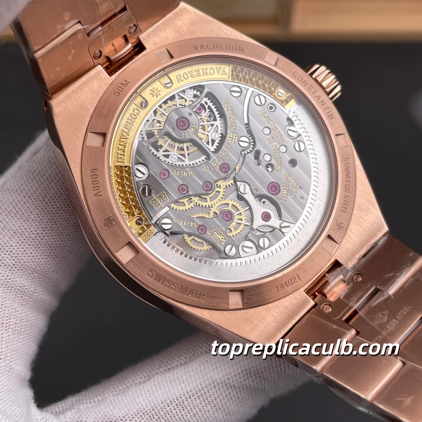 Vacheron Constantin Overseas Tourbillon 6000V/210R-B733 Super Clone Watch 42.5mm Rose Gold Blue Dial Bracelet 2160 Movement 18K Gold Wrapped - Image 5