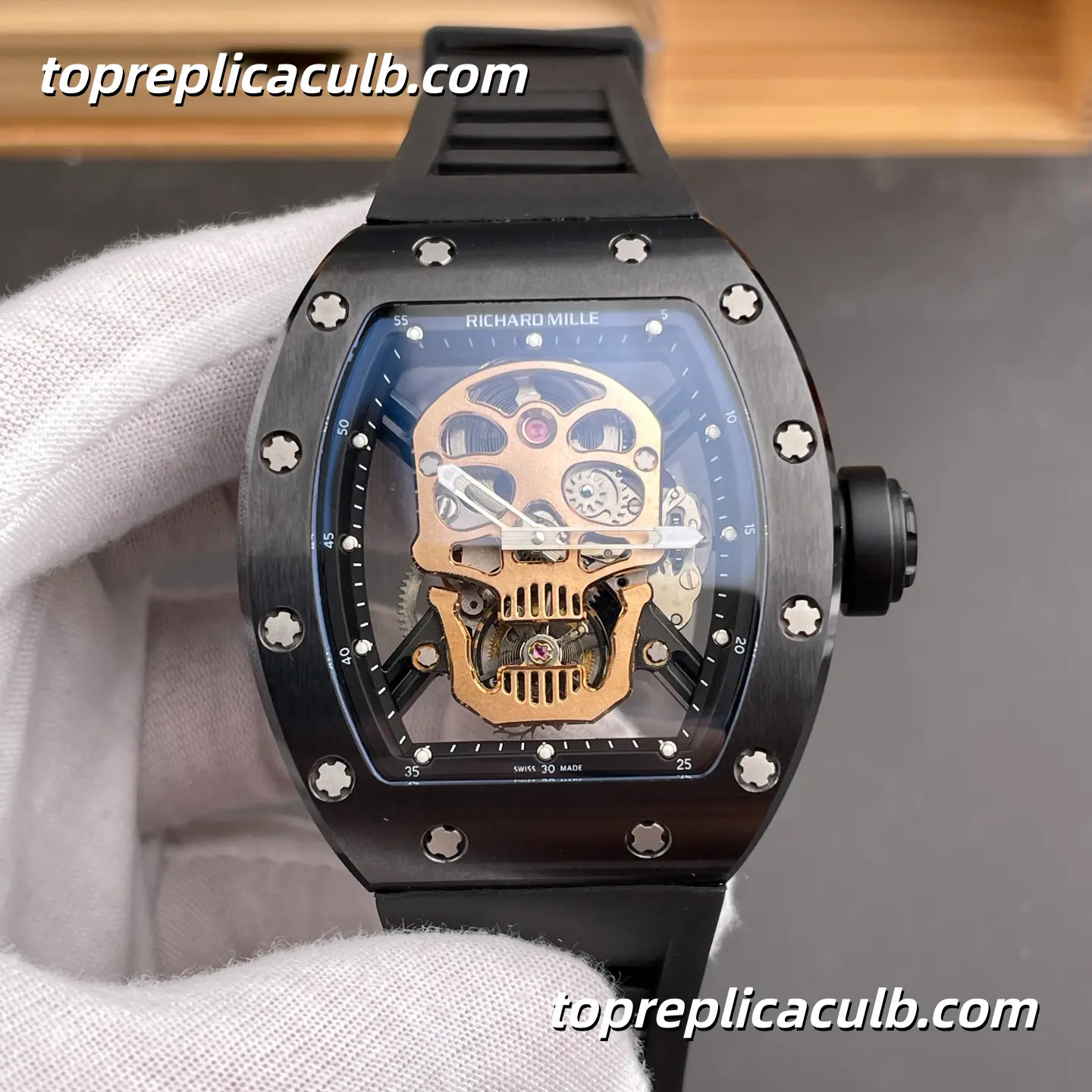 YS Factory Richard Mille RM052 Black Warrior Skull Tourbillon Black Ceramic Case 50x43mm Integrated Skeleton Movement Super Clone Watch
