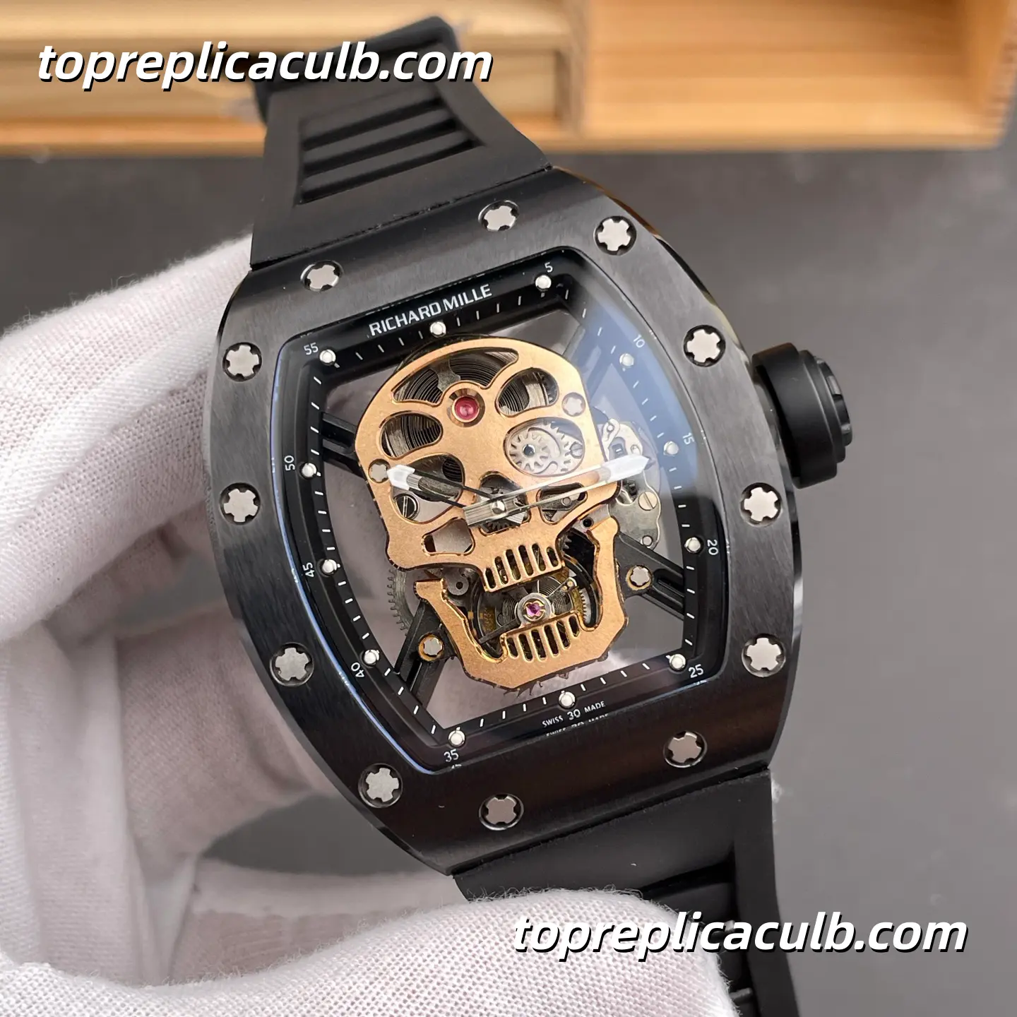 YS Factory Richard Mille RM052 Black Warrior Skull Tourbillon Black Ceramic Case 50x43mm Integrated Skeleton Movement Super Clone Watch - Image 4