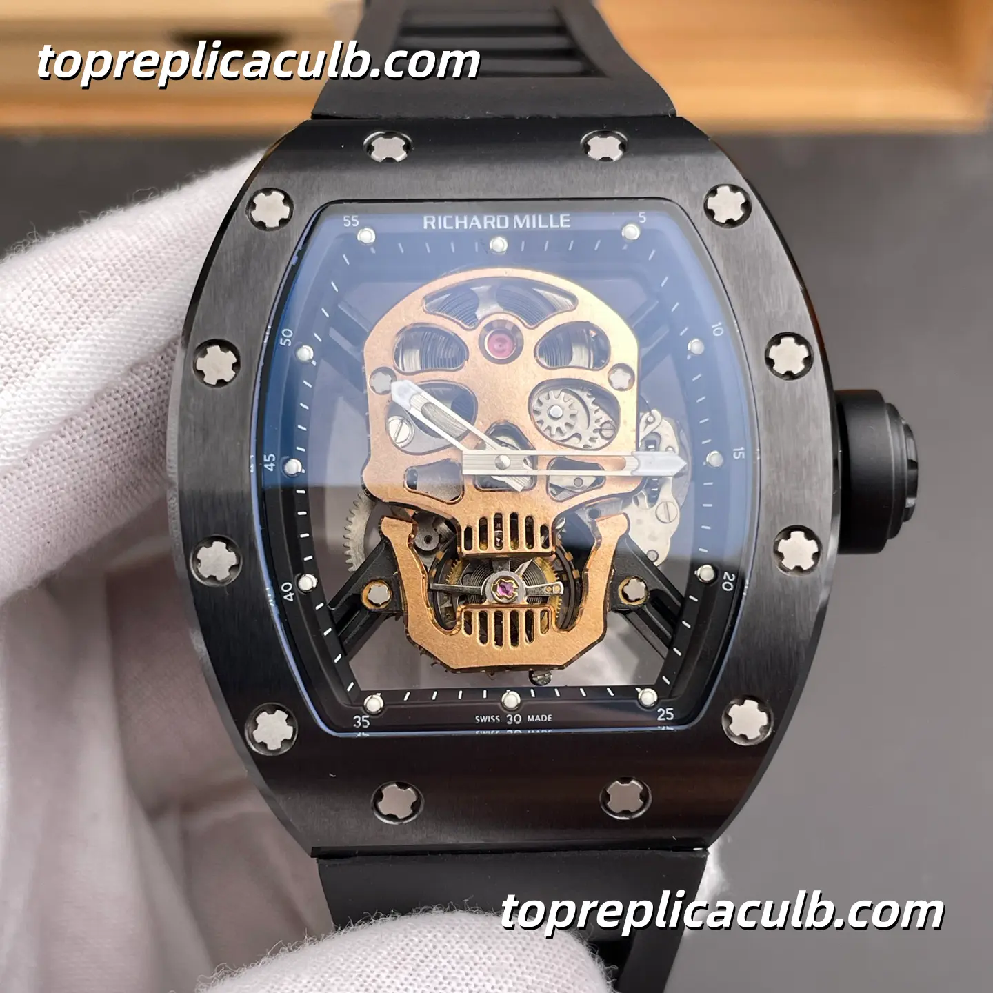 YS Factory Richard Mille RM052 Black Warrior Skull Tourbillon Black Ceramic Case 50x43mm Integrated Skeleton Movement Super Clone Watch - Image 3