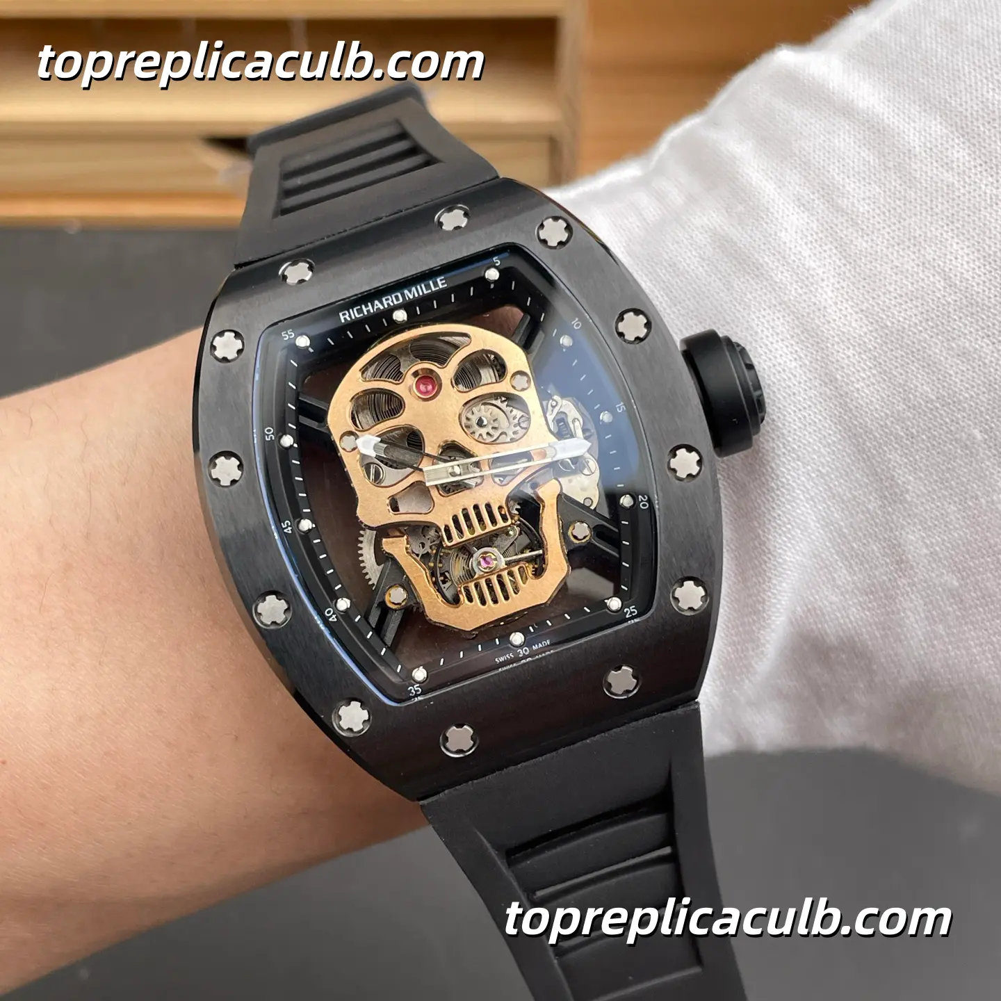 YS Factory Richard Mille RM052 Black Warrior Skull Tourbillon Black Ceramic Case 50x43mm Integrated Skeleton Movement Super Clone Watch - Image 2