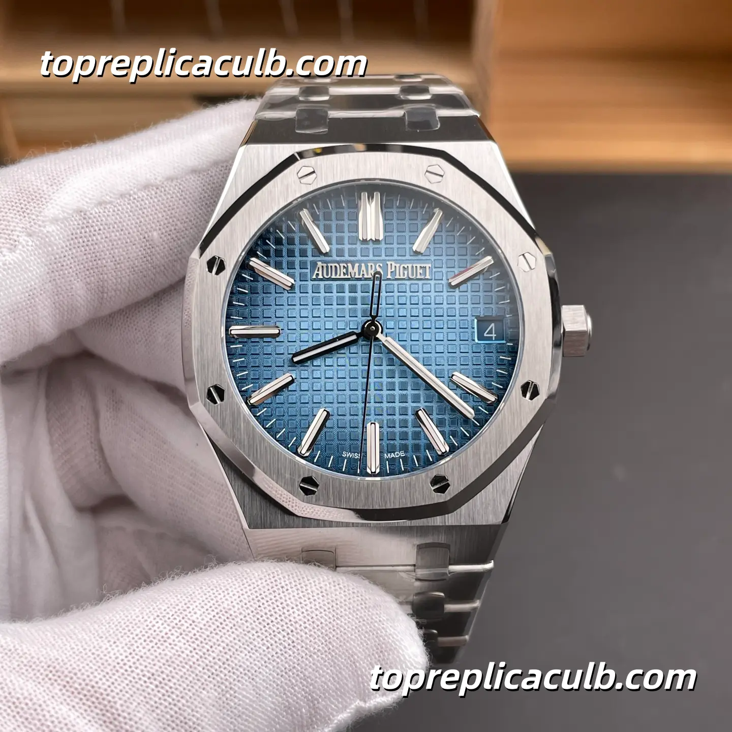 ZF Factory Audemars Piguet Royal Oak 41MM 15510BC.OO.1320BC.02 Blue Grande Tapisserie Dial White Gold Style Bracelet Super Clone Watch