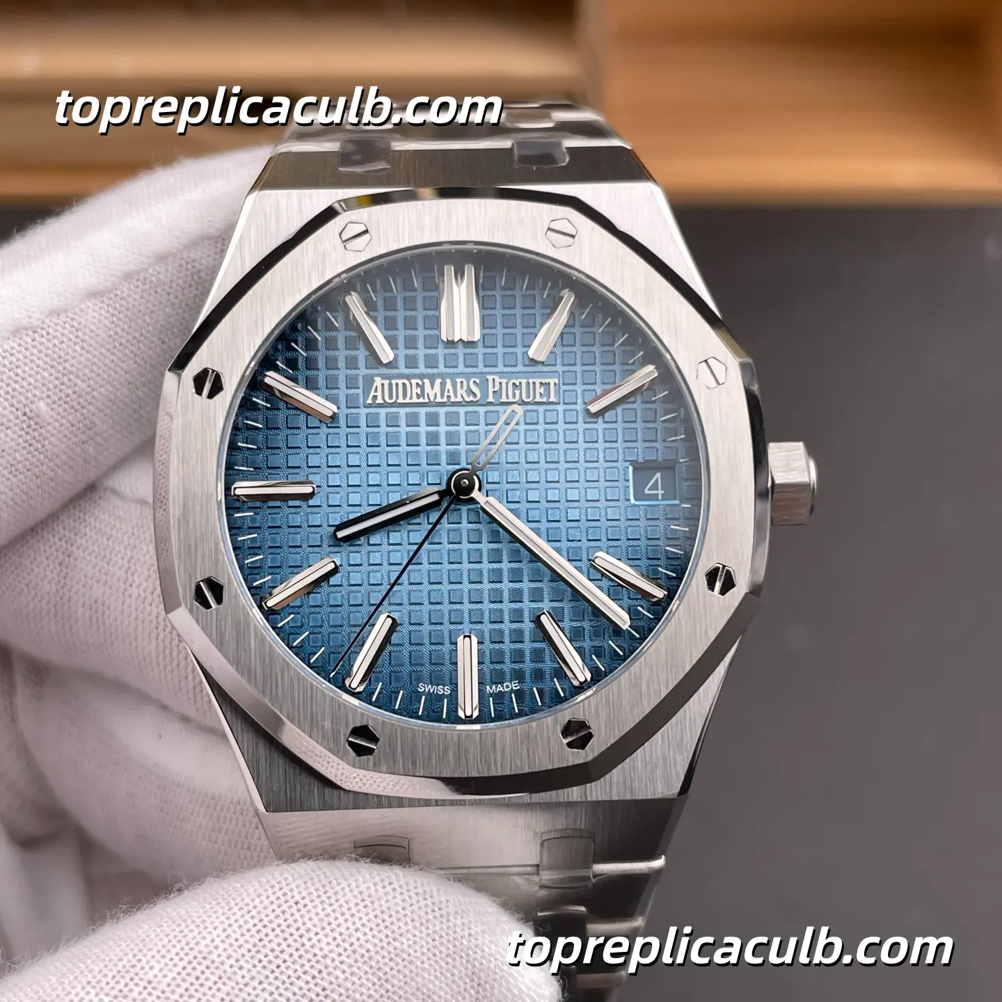 ZF Factory Audemars Piguet Royal Oak 41MM 15510BC.OO.1320BC.02 Blue Grande Tapisserie Dial White Gold Style Bracelet Super Clone Watch with 4302 1:1 Automatic Movement - Image 3