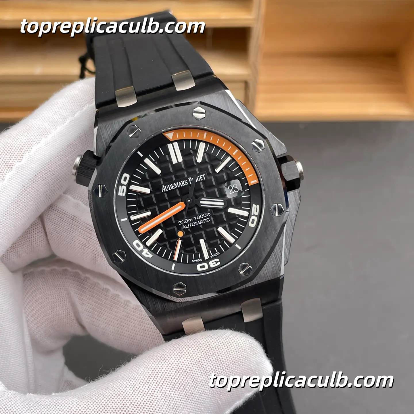 ZF Factory Audemars Piguet Royal Oak Offshore Ref.15707CE.OO.A002CA.01 42MM Black Dial Super Clone Watch with Black Rubber Strap and 1:1 Automatic Movement - Image 4
