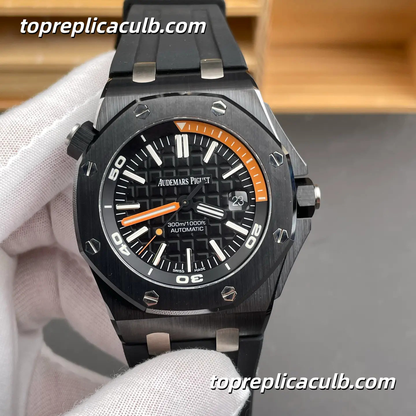 ZF Factory Audemars Piguet Royal Oak Offshore Ref.15707CE.OO.A002CA.01 42MM Black Dial Super Clone Watch with Black Rubber Strap and 1:1 Automatic Movement - Image 3