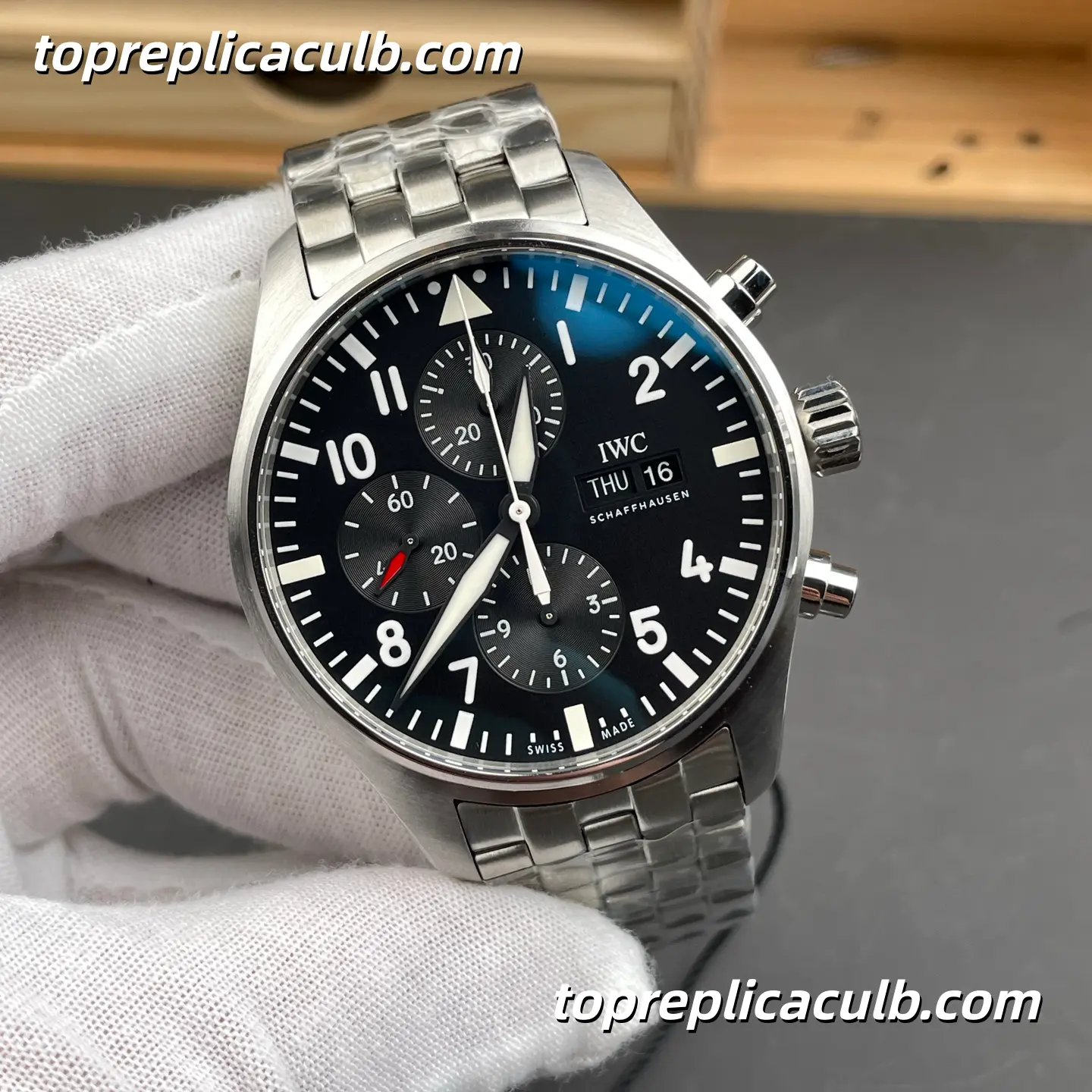 ZF Factory IWC Pilot Chronograph Super Clone Watch 43MM Black Dial IW377710 - Image 4