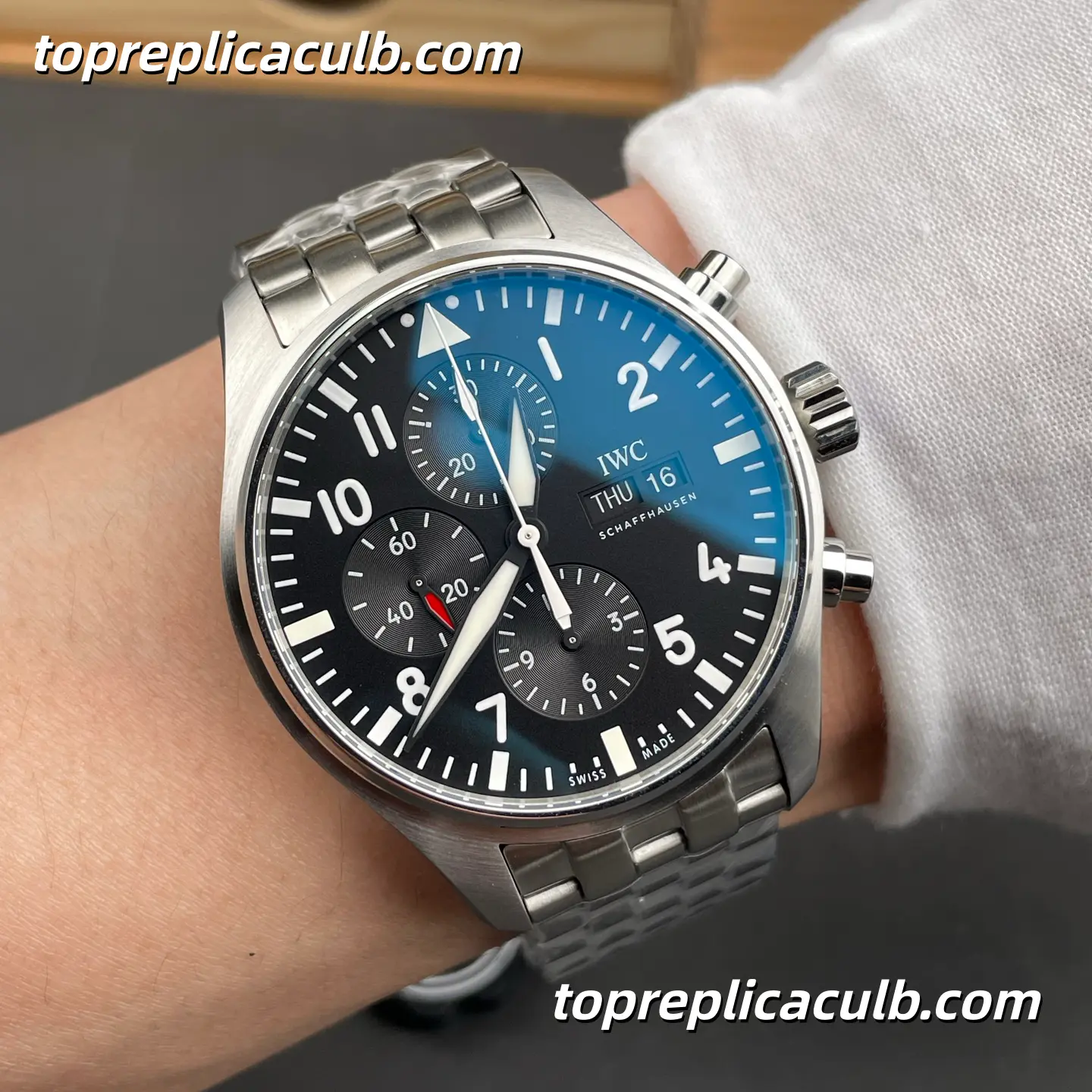 ZF Factory IWC Pilot Chronograph Super Clone Watch 43MM Black Dial IW377710 - Image 2