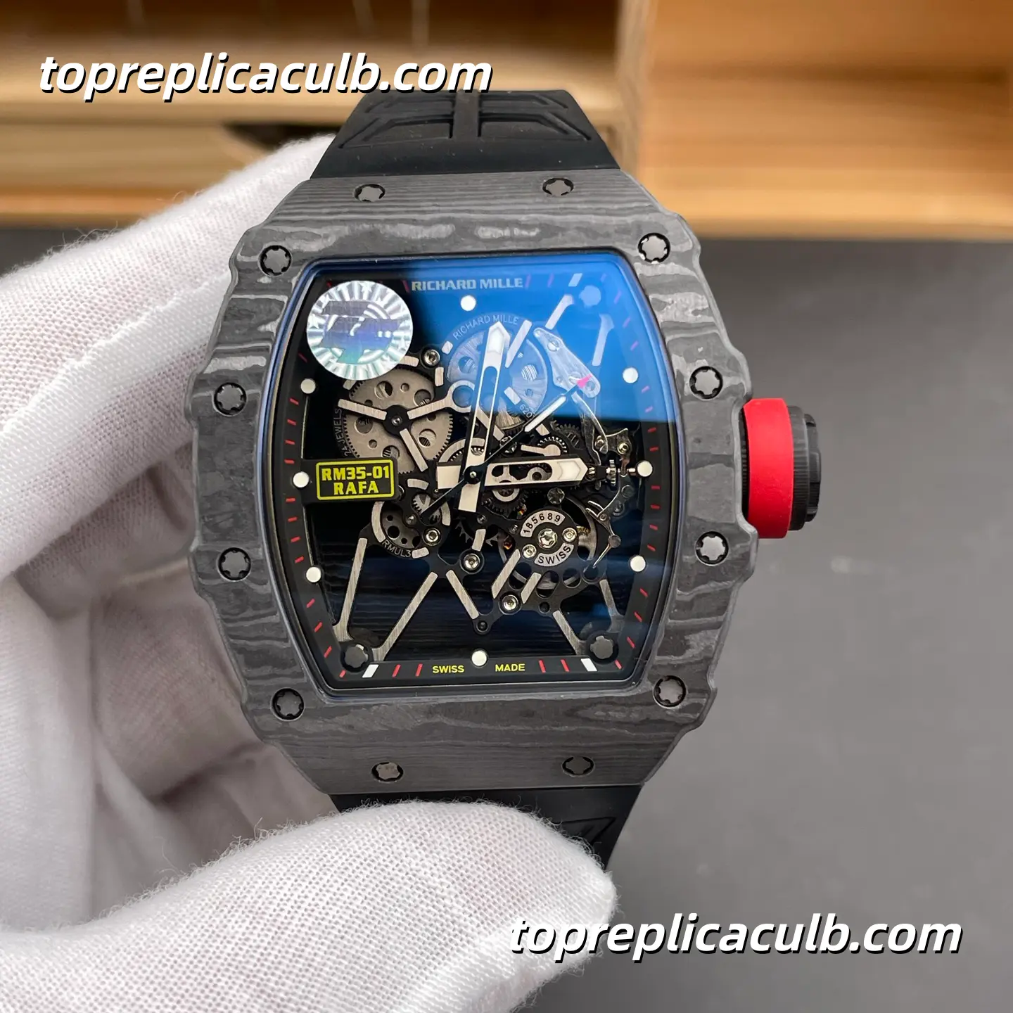 ZF Factory Richard Mille RM35-01 Rafael Nadal Black Red Carbon Fiber Skeleton Dial 51x42mm Super Clone Watch
